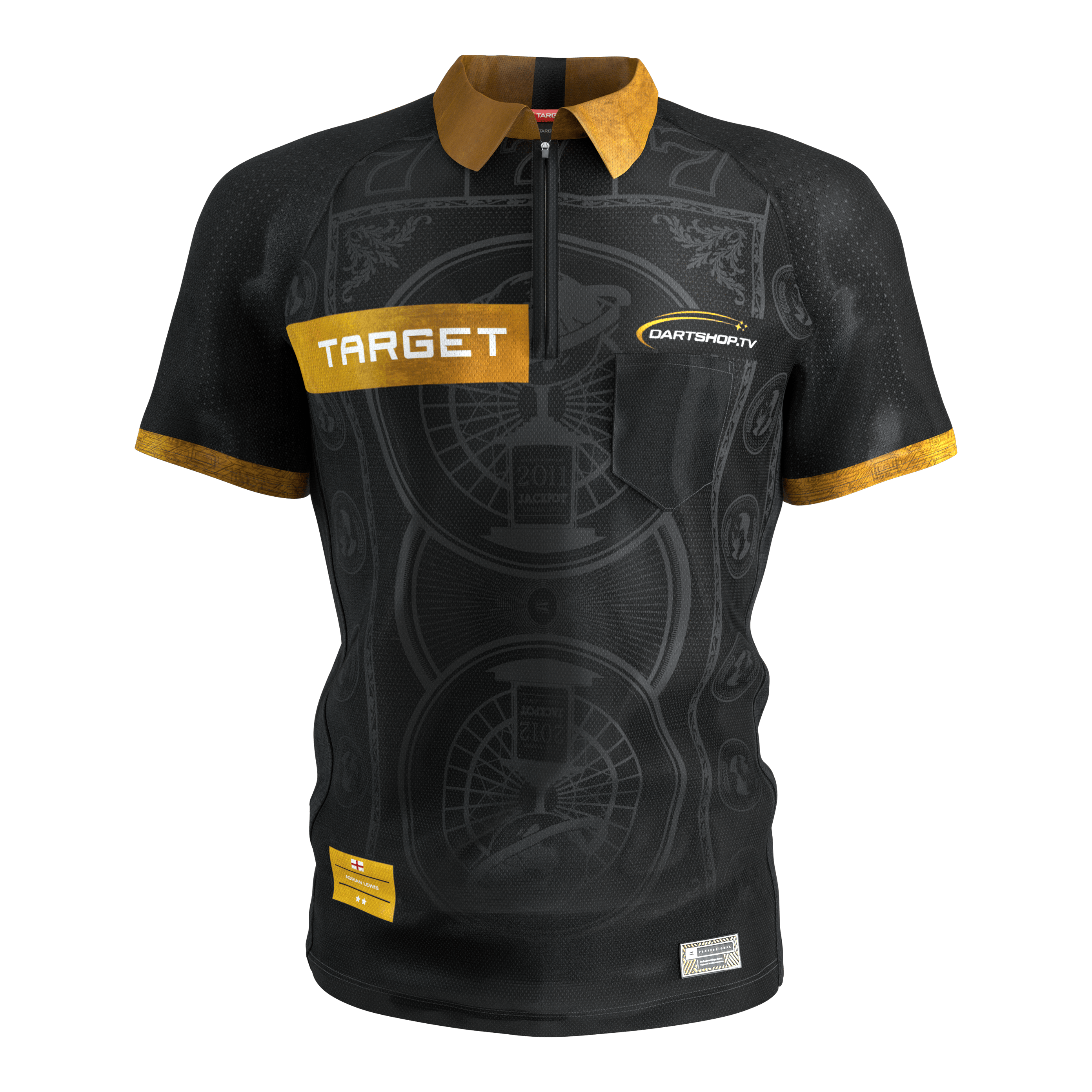 Target Adrian Lewis dartshirt 2026 Zu sehen ist das Target Adrian Lewis Dartshirt 2026. Das Shirt zeichnet sich durch sein professionelles Aussehen aus.
