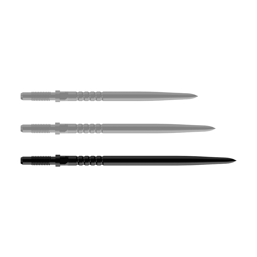 Bulls NL Convertible Point Dart Tips - Ringvormige Grip - Zwart Das Bild zeigt ein Dart-Zubehörteil. Es handelt sich um ein BullsNL Convertible Point mit Ringed Grip in Schwarz und 40mm Länge.
