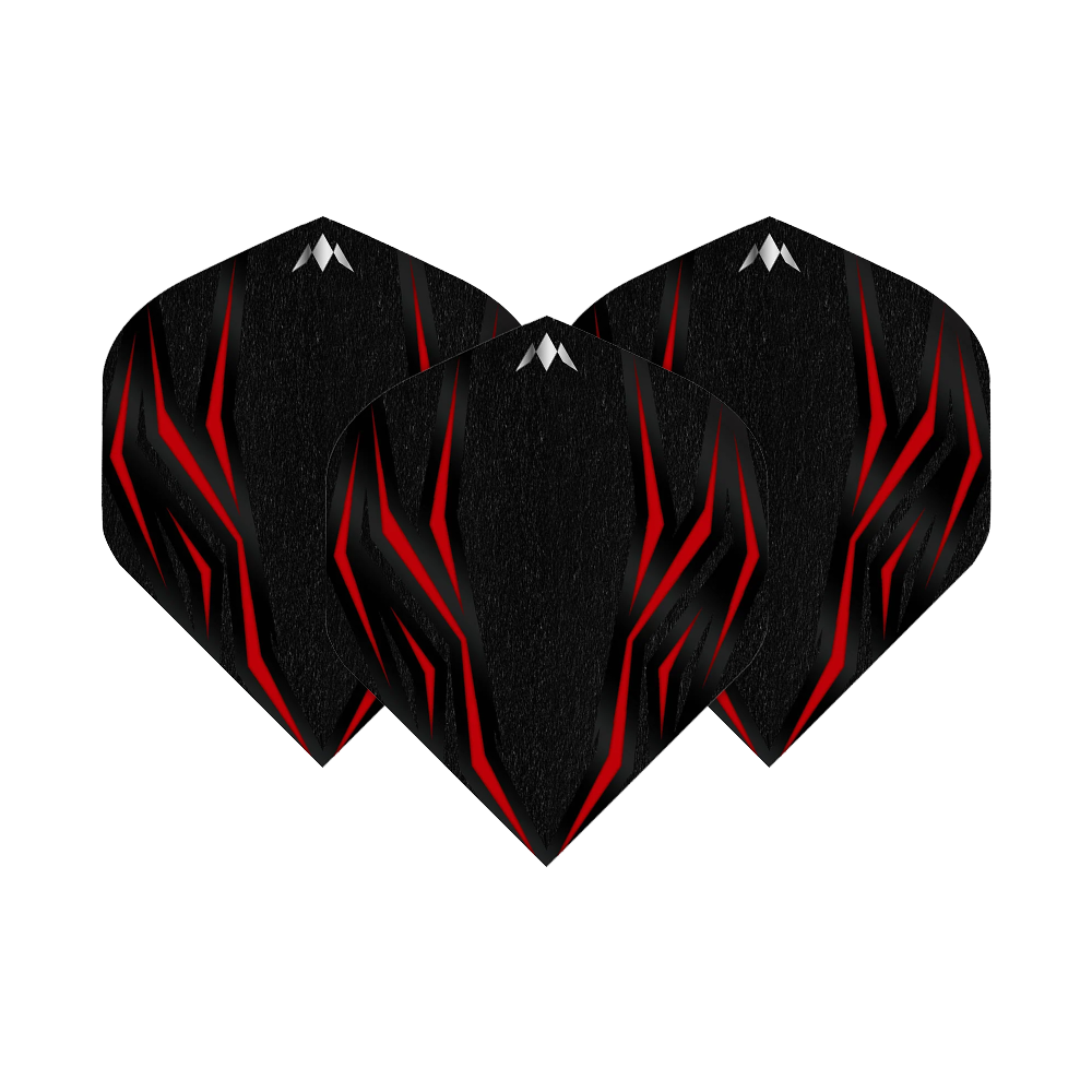 Mission Lava Red nr. 6 vluchten Das Bild zeigt die Mission Lava Red No6 Flights. Es sind rote Flights für Dartpfeile.