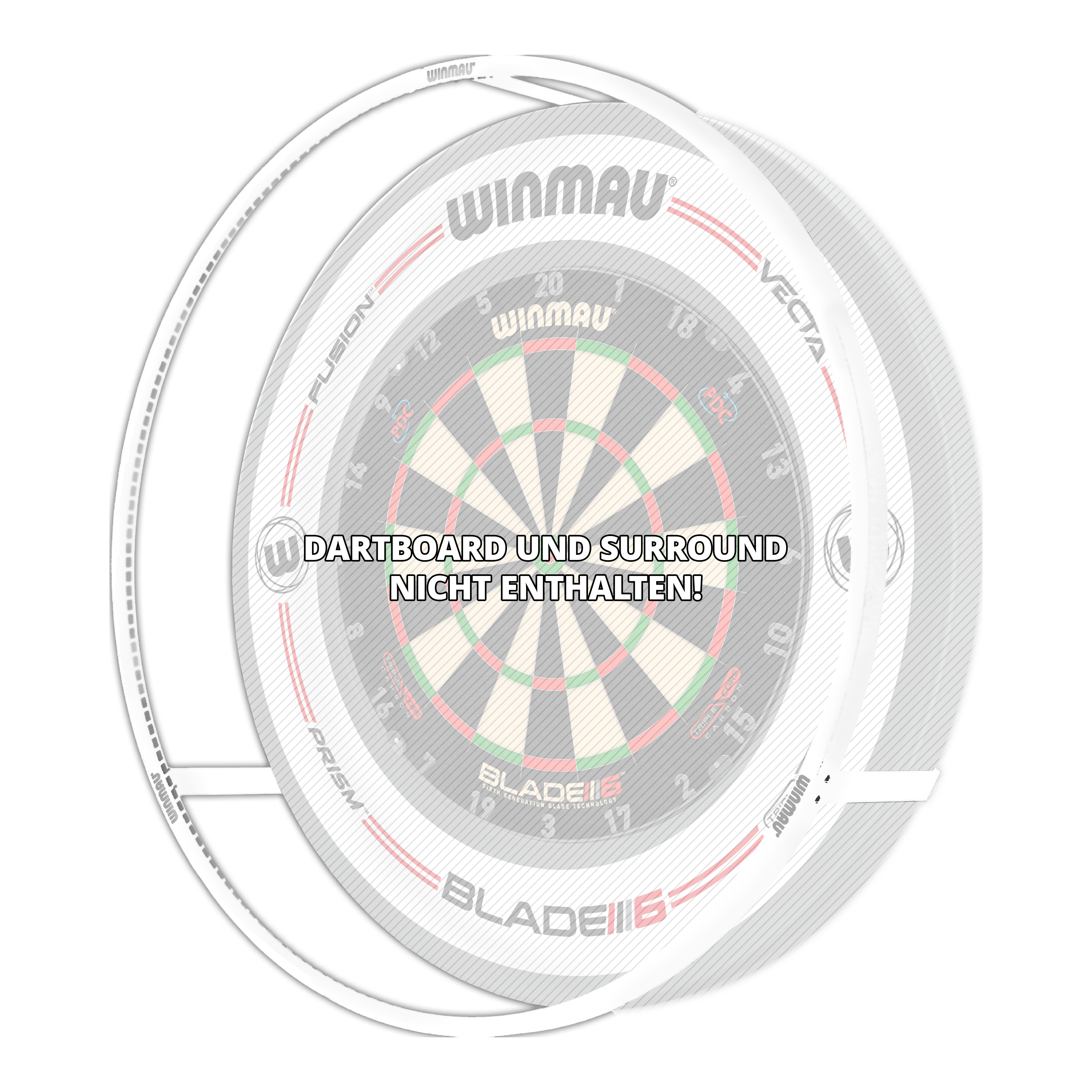 Winmau Plasma Ice LED Dartbordlamp Auf dem Bild ist das Produkt "Winmau Plasma Ice LED Dartboard Light" zu sehen. In der Mitte steht geschrieben: "Dartboard und Surround nicht enthalten!"