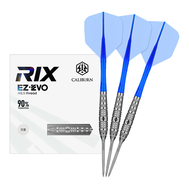 Caliburn Rix EZ-EVO R3 stalen dartpijlen Dieses Bild zeigt die Caliburn Rix EZ-EVO R3 Steeldarts in voller Ansicht. Das Produkt ist auf Präzision und Balance ausgelegt.