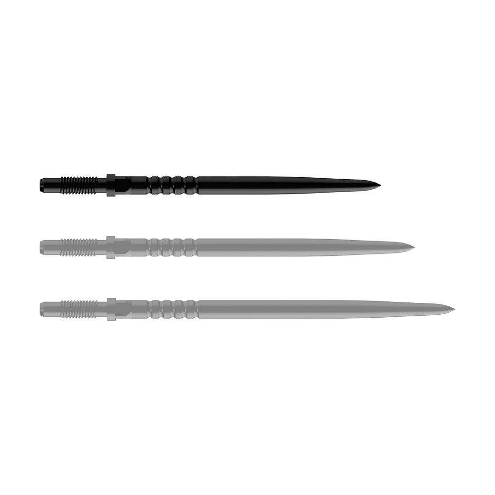 Bulls NL Convertible Point Dart Tips - Ringvormige Grip - Zwart Abgebildet ist ein Dartspitzen-Set. Es handelt sich um BullsNL Convertible Points mit Ringed Grip in Schwarz, 32mm.