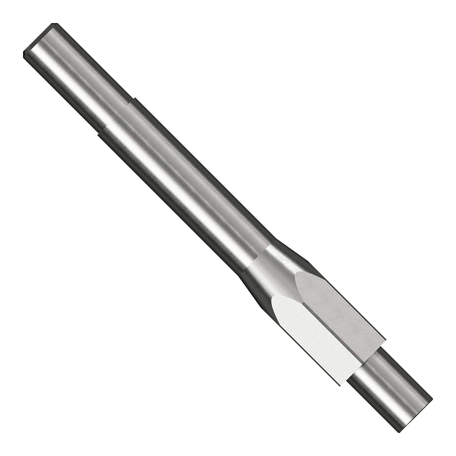 Caliburn Starterkit Das Bild zeigt ein metallisches Werkzeug aus dem Caliburn Starter-Kit. Es ist zylindrisch geformt und besitzt abgeschliffene Flächen an einem Ende.