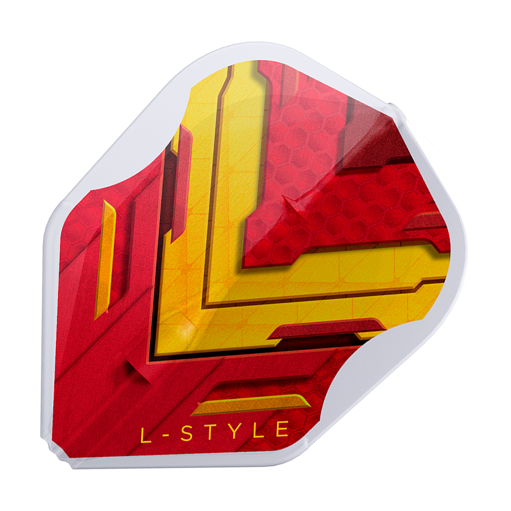 L-Style V-Serie V1 Type A Spanje Helder Wit L3EZ Vluchten Dies ist ein L-Style V-Series V1 Type A Spain Clear White L3EZ Flight. Das Design ist rot und gelb mit einem weißen Rand und der Aufschrift "L-STYLE".