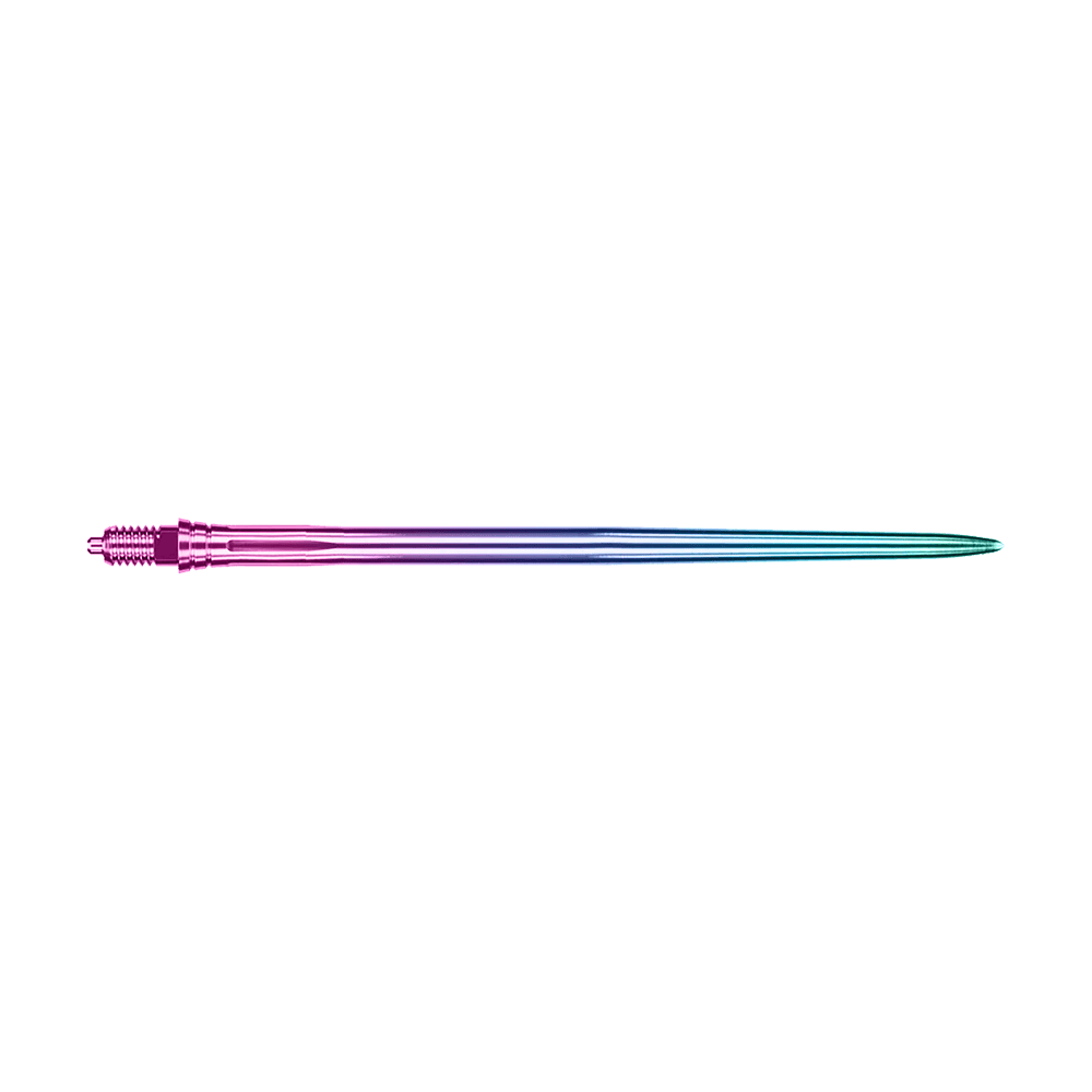 Das Bild zeigt EVO250 Caliburn EZ-EVO Dartspitzen Smooth Rainbow 50mm. Es handelt sich um längere, bunte Dartspitzen in Regenbogenfarben.