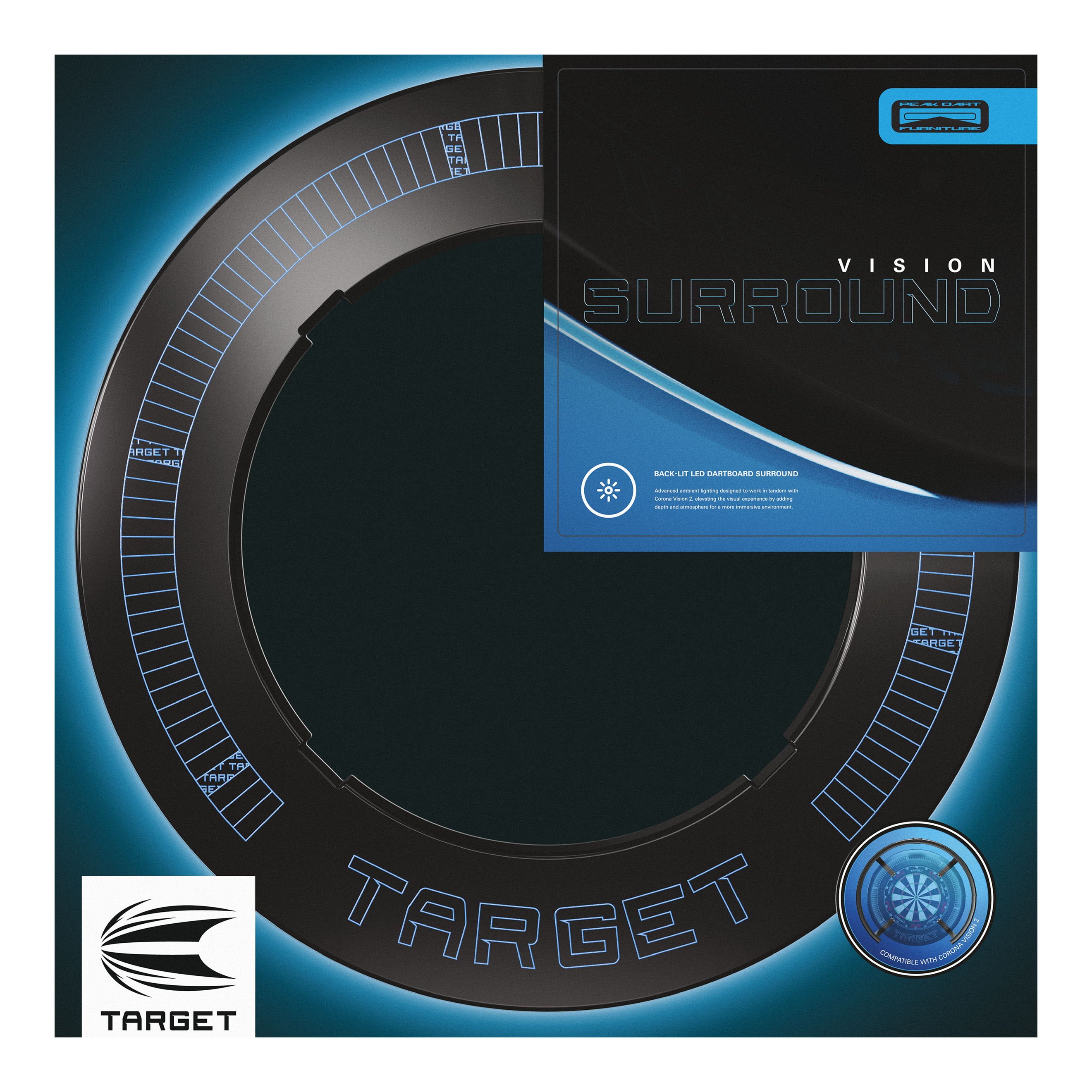 Target Corona Vision Dartboardomlijsting met inkepingen en verlichting