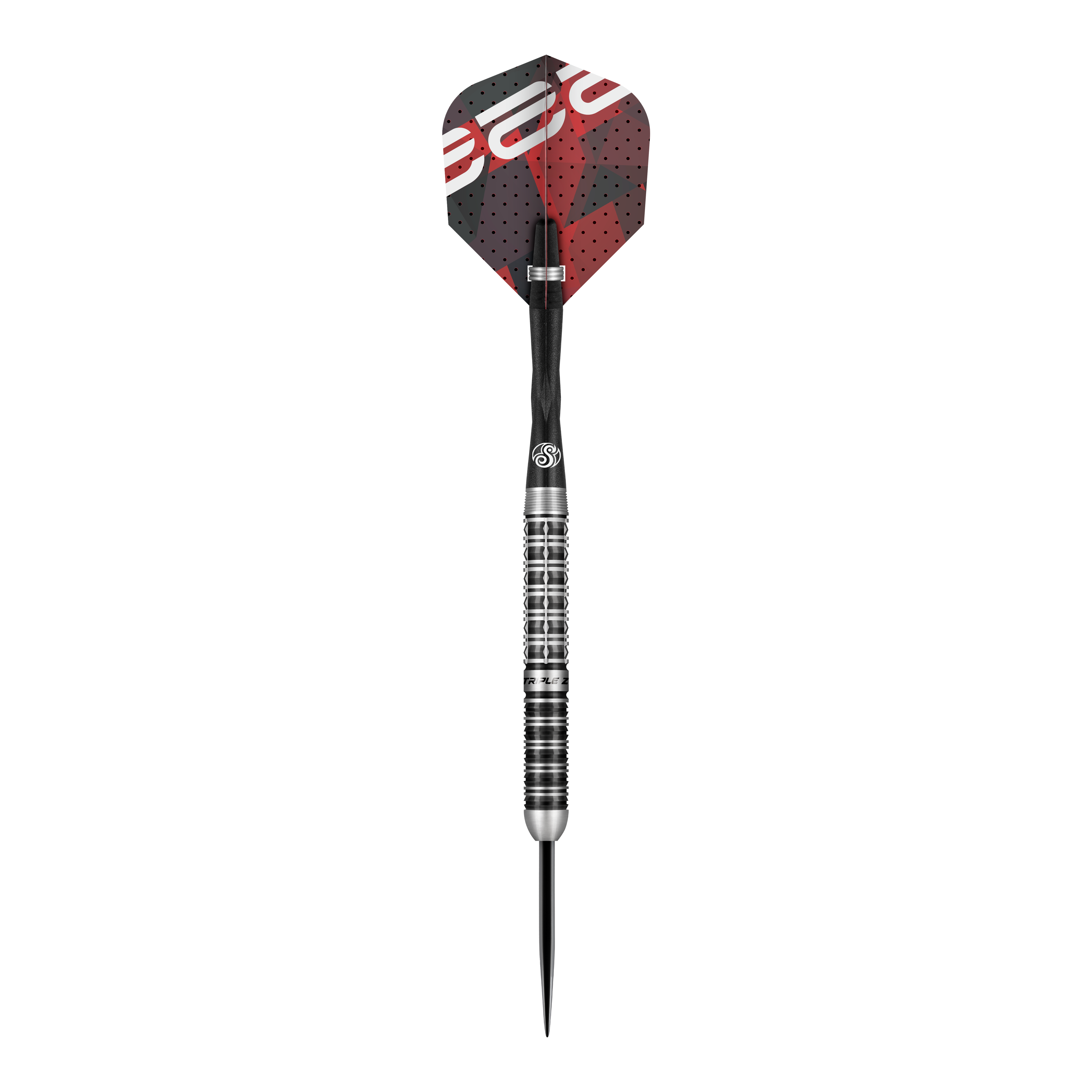 Shot van Niels Zonneveld V2 stalen darts Dies ist ein Steeldart aus der Serie "Shot Niels Zonneveld V2". Der Dart hat ein silbernes, geriffeltes Barrel und schwarze sowie rote Flights.