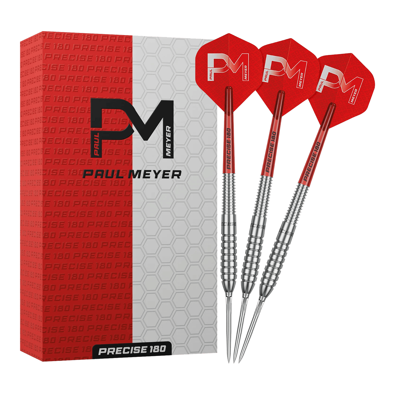 Precise 180 Paul Meyer Version 1 stalen dartpijlen Das Bild zeigt die Precise 180 Paul Meyer Version 1 Steeldarts. Ein Satz Steeldarts, ideal für Dartspieler.