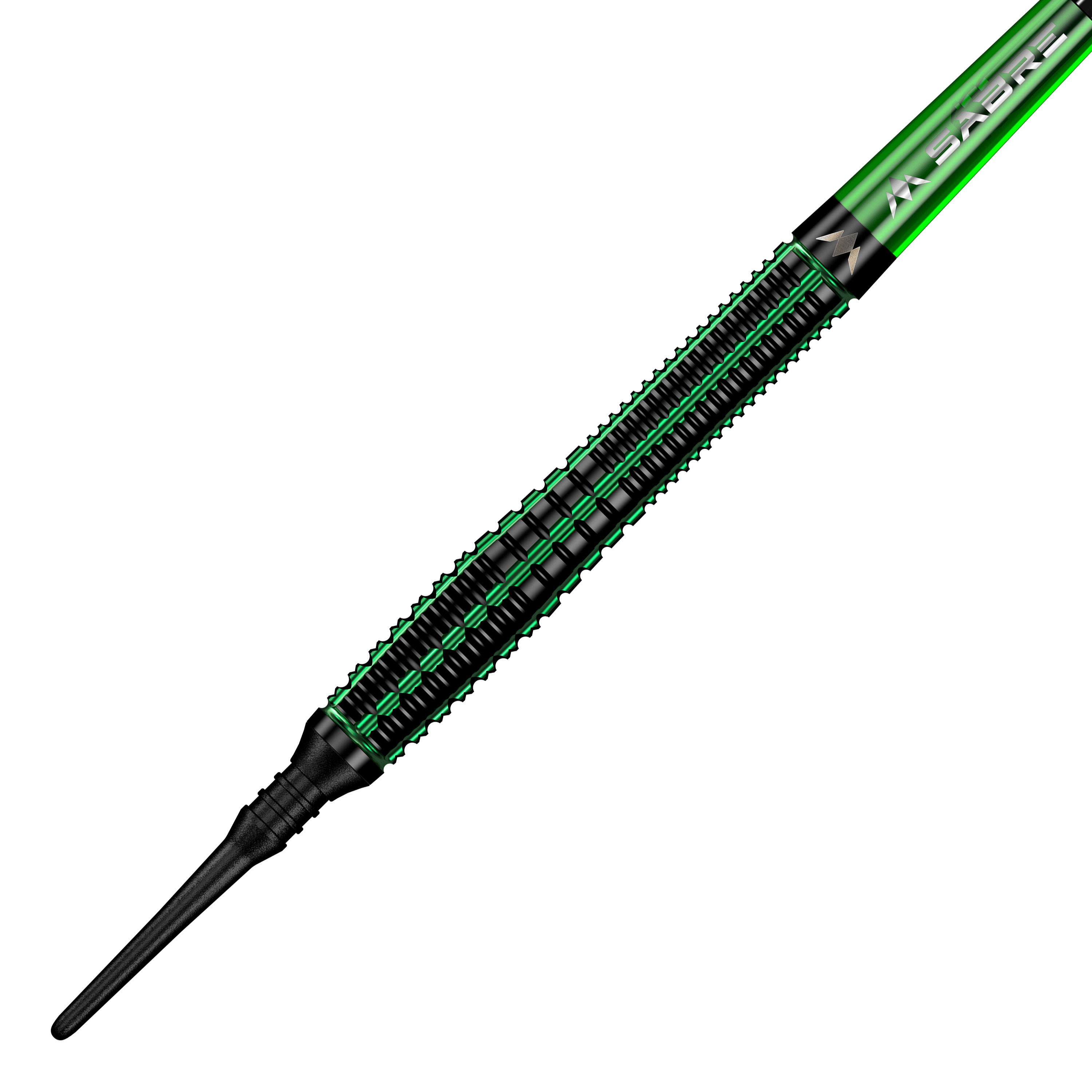 Mission Venom Softdarts - 20g Das Bild zeigt einen Mission Venom Softdart mit einem Gewicht von 20 Gramm. Der Dart ist überwiegend schwarz mit grünen Akzenten und einem schlanken Design.