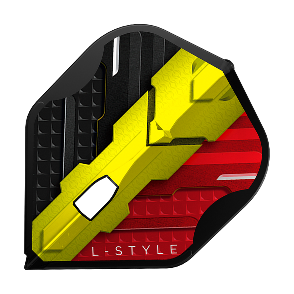L-Style V-Serie V1 Type C België Zwart L1PRO Vluchten Das Bild zeigt ein L-Style V-Series V1 Type C Belgium Black L1PRO Flight. Das Flight ist in den Farben Schwarz, Gelb und Rot gestaltet, ähnlich der belgischen Flagge.