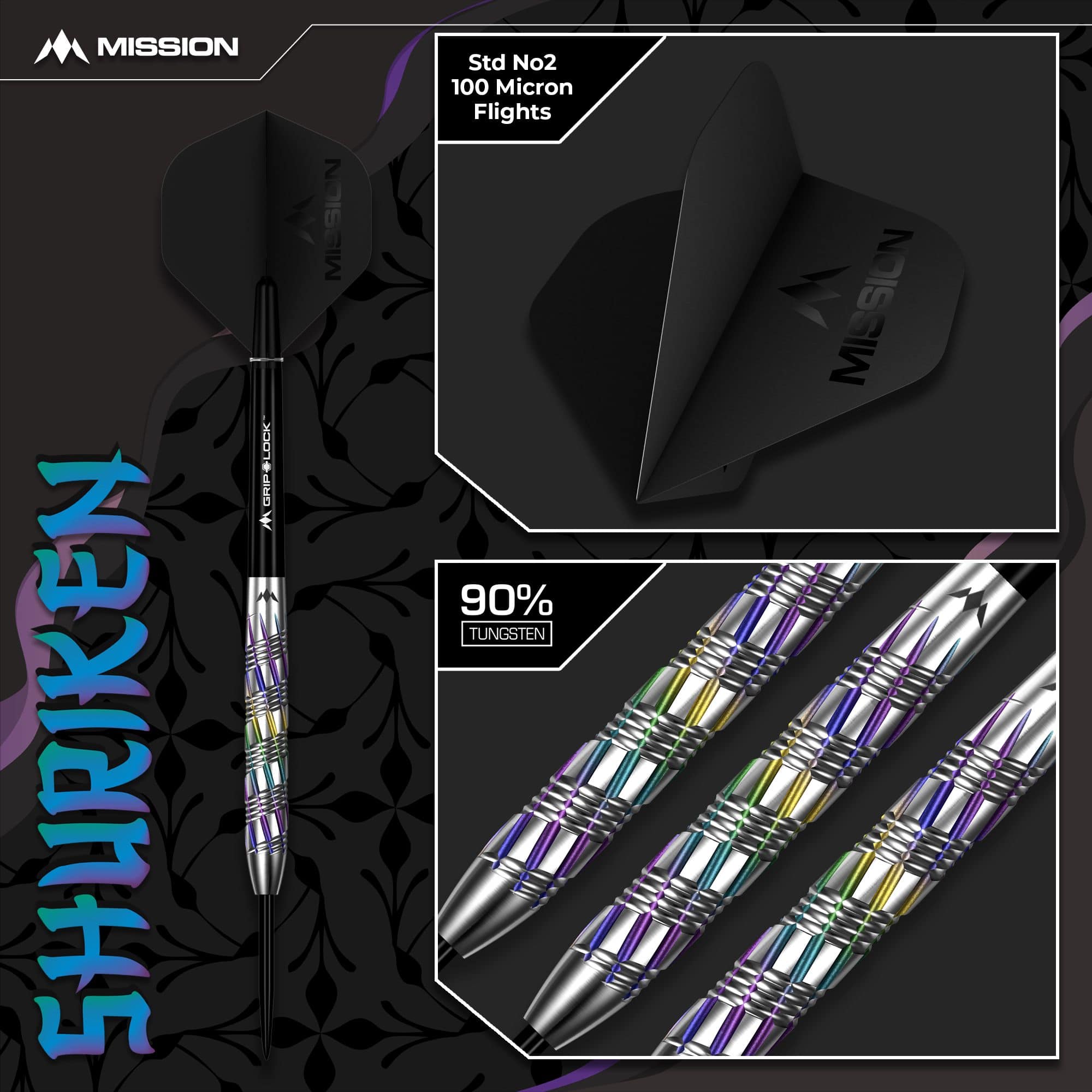 Mission Shuriken stalen pijlen Das Bild zeigt die Mission Shuriken Steeldarts. Diese Darts sind speziell für das Steeldart-Spiel entwickelt.