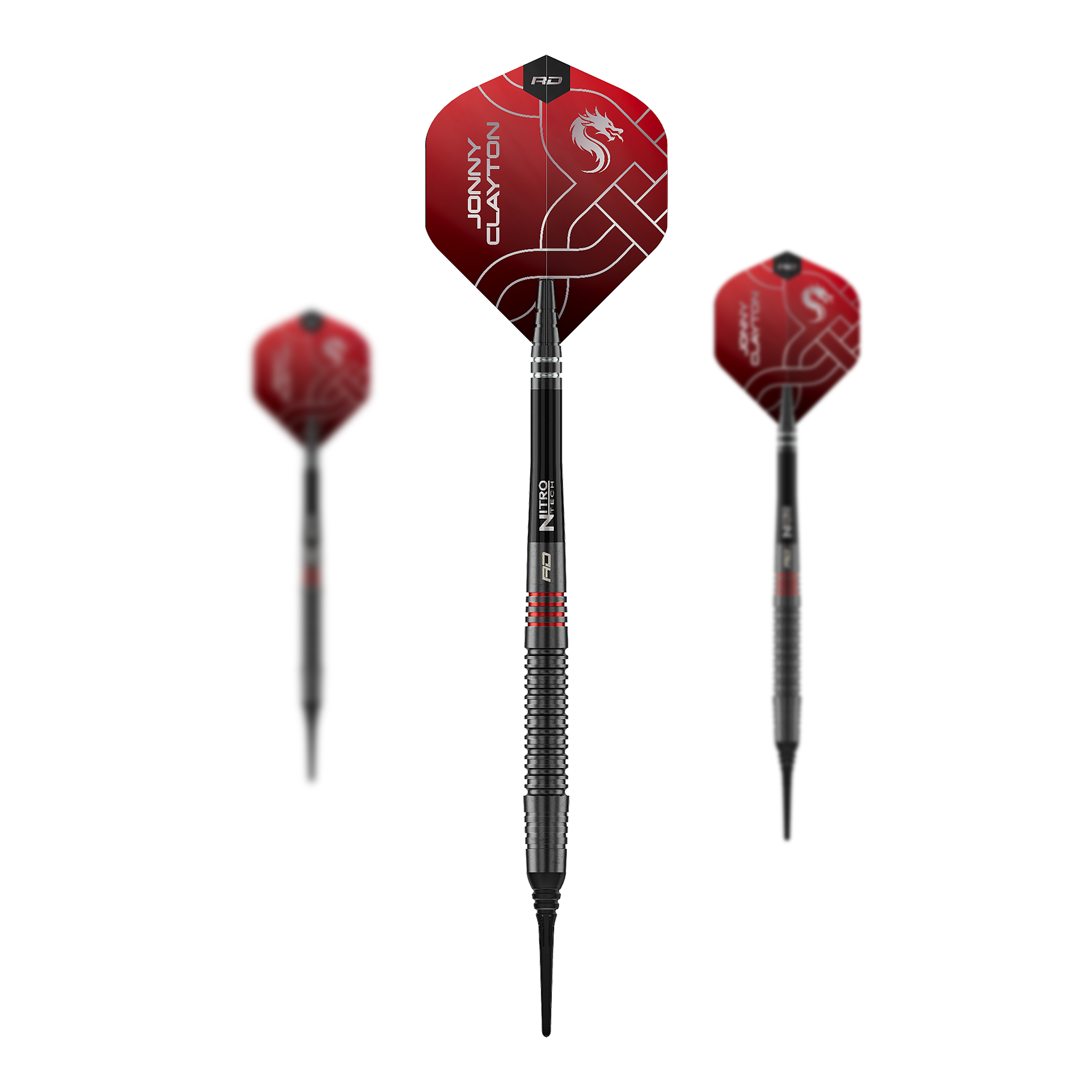 Red Dragon Jonny Clayton RD-ADV softdarts - 18 g Auf dem Foto ist das Set der Red Dragon Jonny Clayton RD-ADV Softdarts - 18g zu sehen. Drei Softdarts liegen nebeneinander als Set.