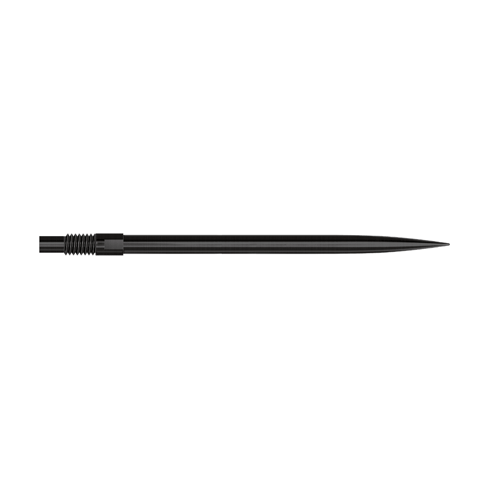 Harrows Quick Point dartpunten - Zwart Schwarze Dartspitzen mit einer Länge von 40 mm sind zu sehen. Sie liegen sortiert auf einer hellen Fläche.