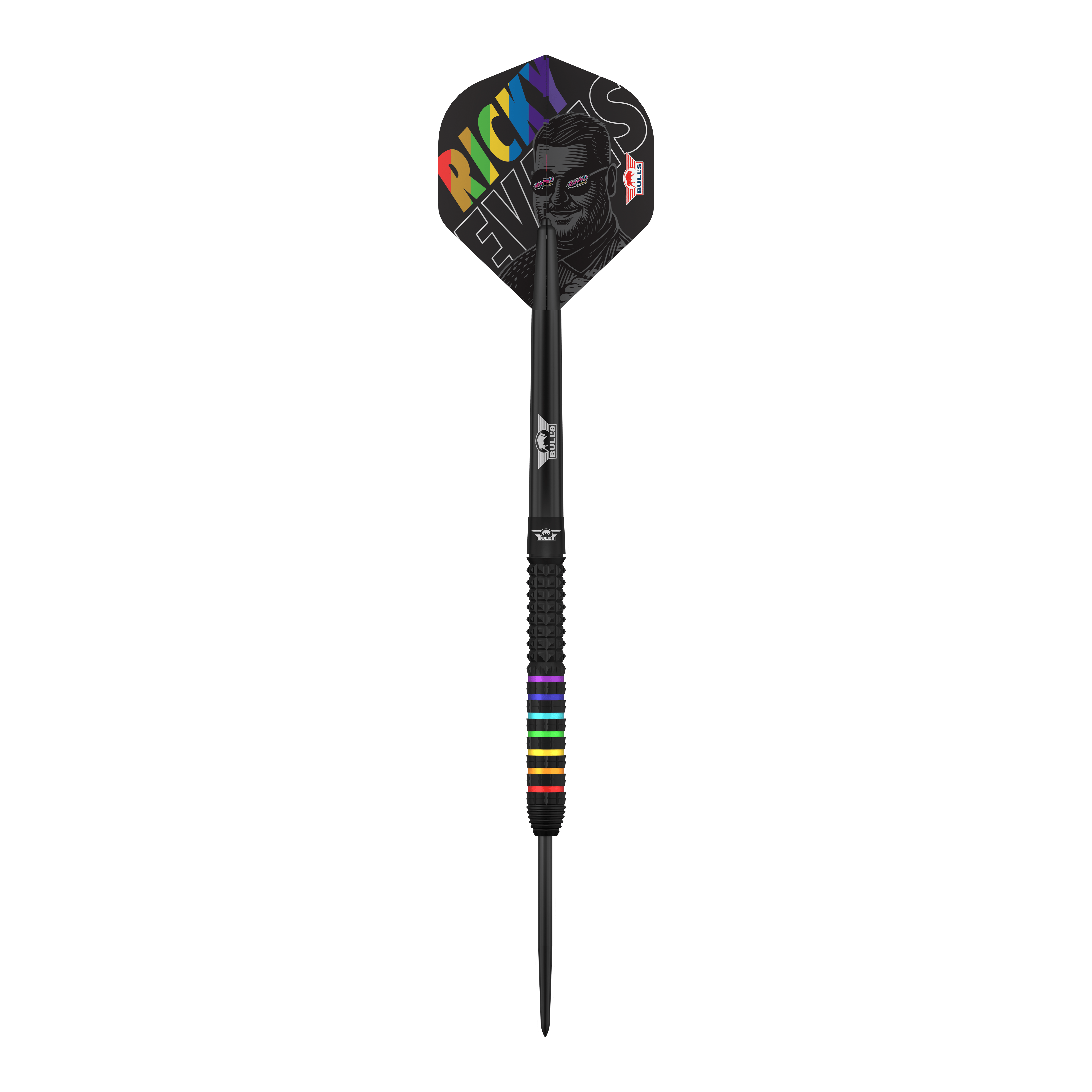 Bulls NL Ricky Evans Rapid 95 stalen dartpijlen Zu sehen ist das Produkt Bulls NL Ricky Evans Rapid 95 Steeldarts - 23g. Die Aufnahme fokussiert auf die Optik des Dartpfeils.