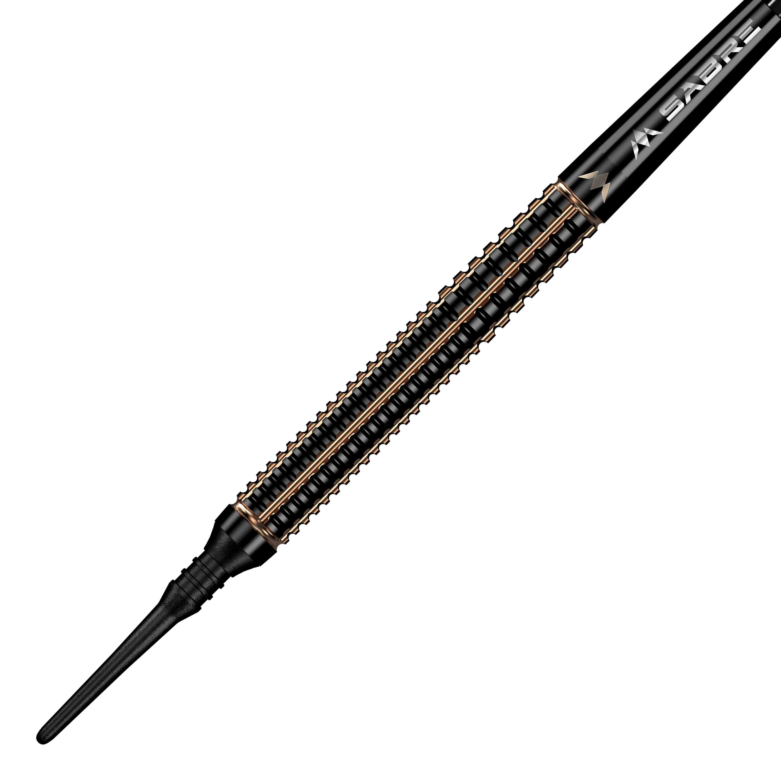 Mission Scorpion zachte dartpijlen - 19g Das Bild zeigt einen Mission Scorpion Softdart mit einem Gewicht von 19 Gramm. Der Dart hat ein elegantes, schwarzes Design mit goldfarbenen Akzenten.
