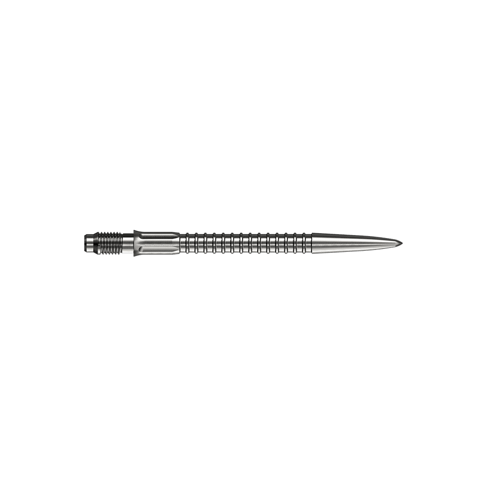 Das Bild zeigt Mission R25 Rapid Point GV1 Dartspitzen in Silber, 30mm. Hier handelt es sich um Ersatzspitzen für Darts.