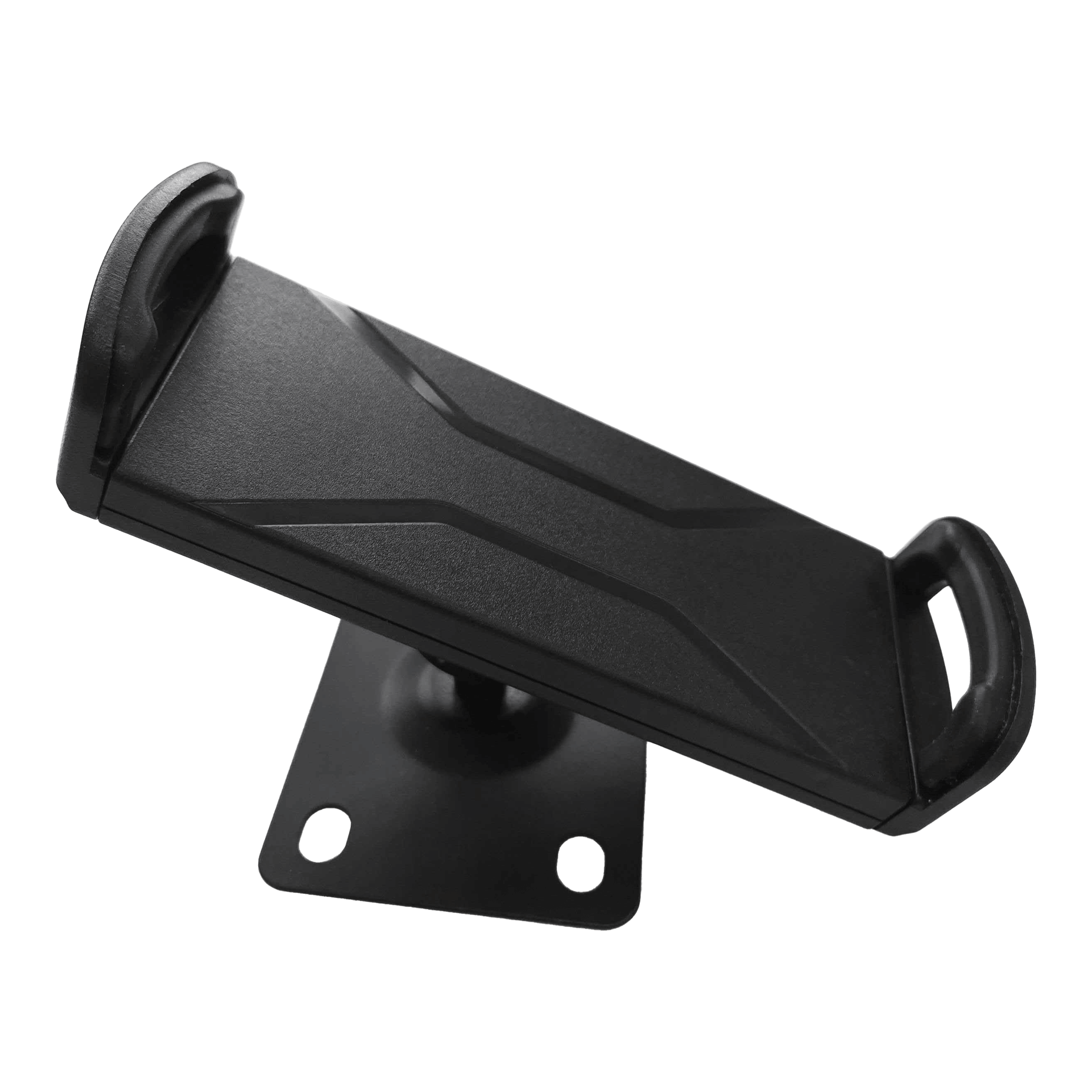 McDart TABSteady Tablet Muurbeugel Das Bild zeigt die McDart TABSteady Tablet Wandhalterung. Die Halterung ist schwarz und hat zwei seitliche Haltearme für ein Tablet.