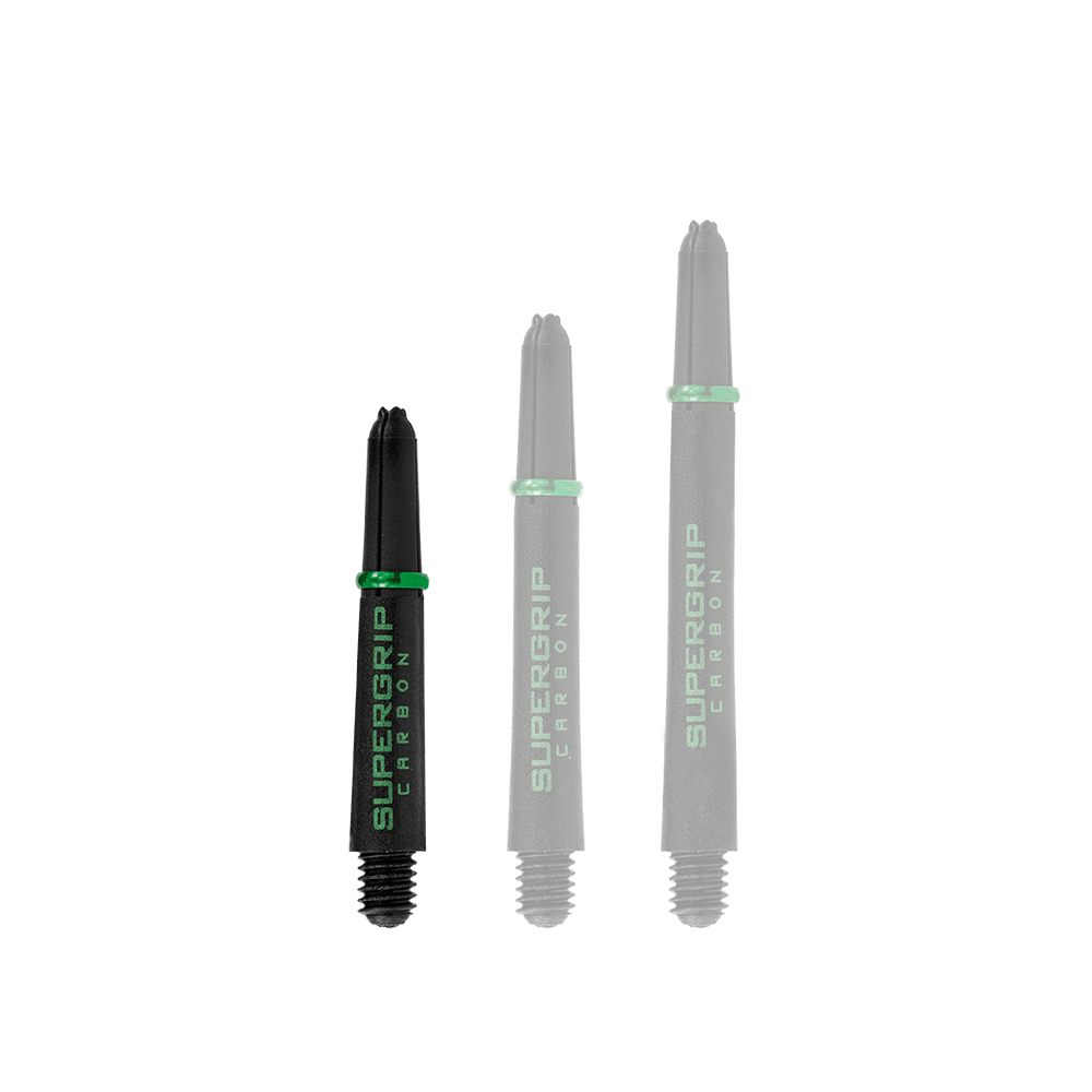 HR360_Harrows_Supergrip_Carbon_Shafts_Gr-n_33mm_1 Harrows Supergrip Carbon Shafts - Green sind auf dem Foto abgebildet. Die Aufnahme zeigt die Dartschäfte in Nahansicht.