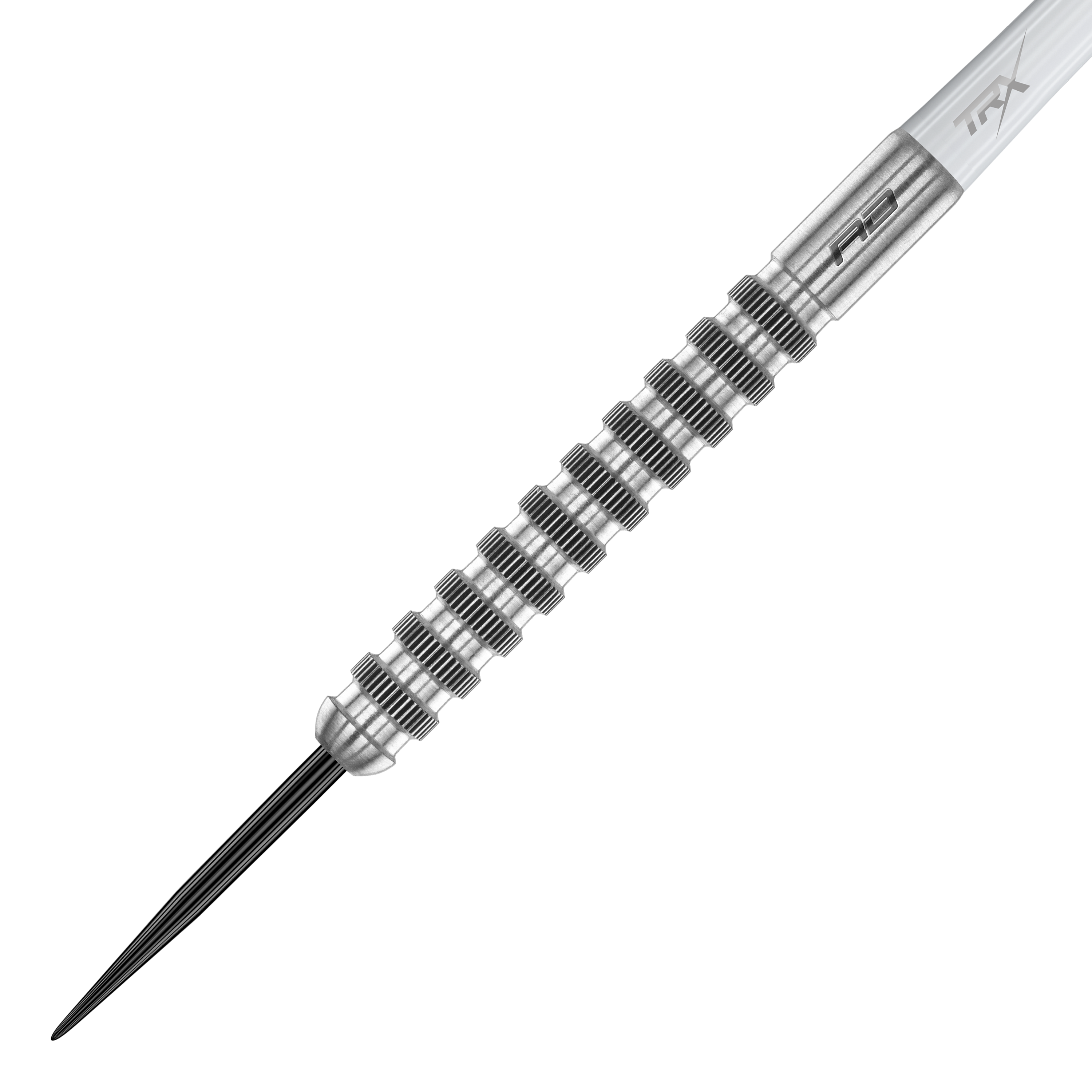 Red Dragon Javelin Speedline stalen darts Das Bild zeigt einen Red Dragon Javelin Speedline Steeldart. Der Dartpfeil besteht aus silbernem Metall mit markanten, gerillten Griffmulden.