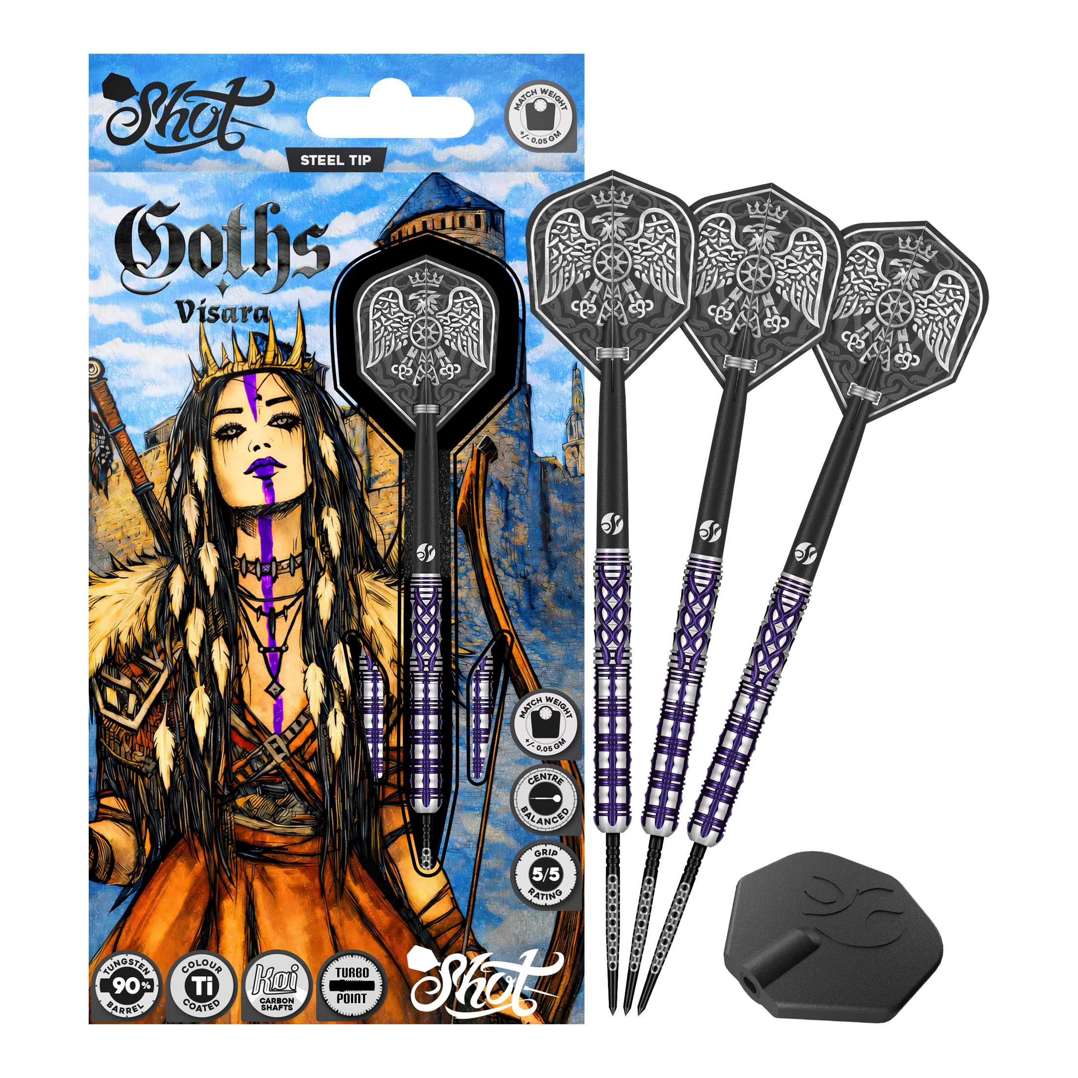 Shot Goths Visara Turbo Point stalen dartpijlen - 23 g Das Produkt zeigt die Shot Goths Visara Turbo Point Steeldarts - 23g in voller Ansicht. Diese Steeldarts stehen für Qualität und Zuverlässigkeit beim Dartspiel.