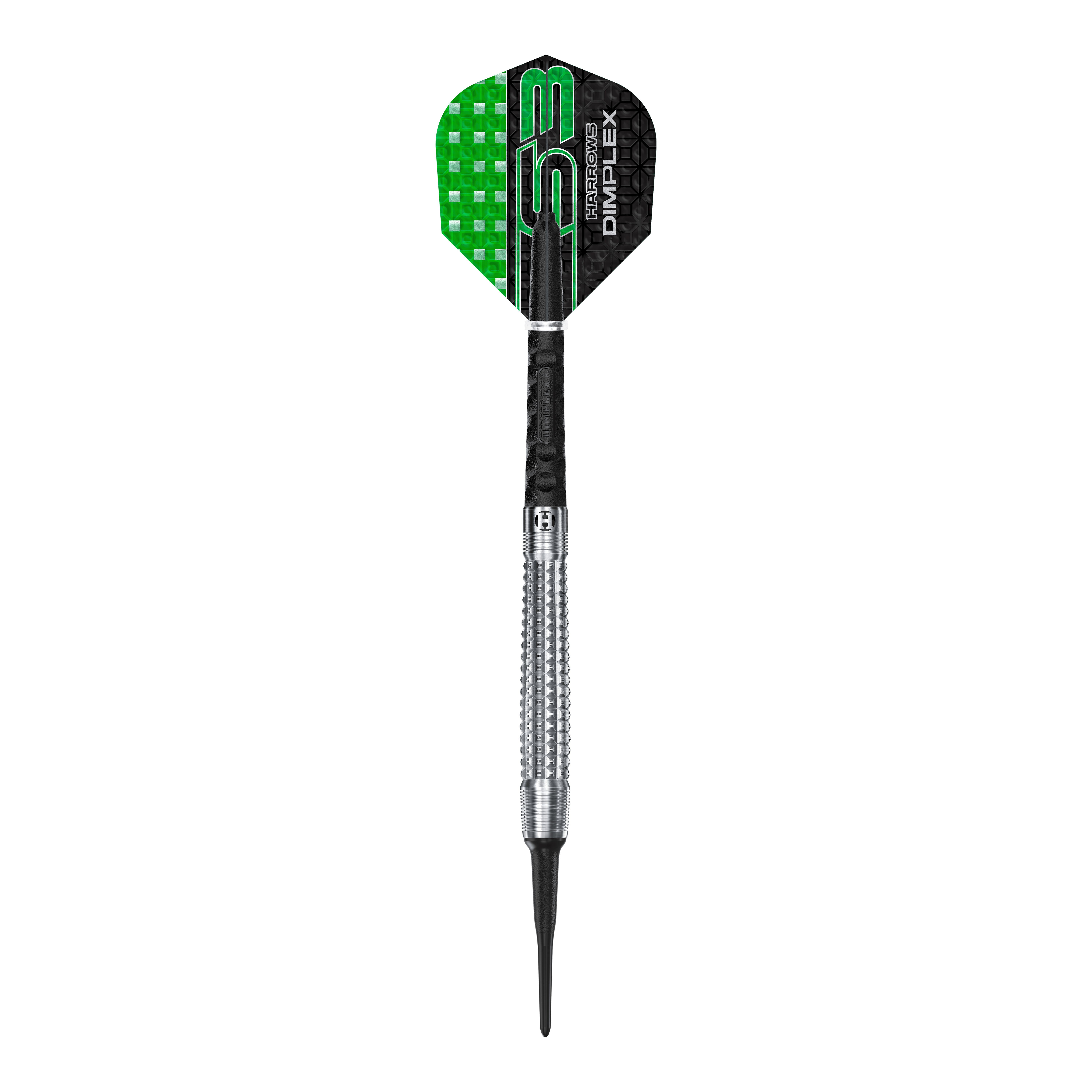 Harrows Dimplex S3 taps toelopende zachte darts Ein einzelner Harrows Dimplex S3 Tapered Softdart liegt auf dem Bild. Die Details sind deutlich erkennbar.