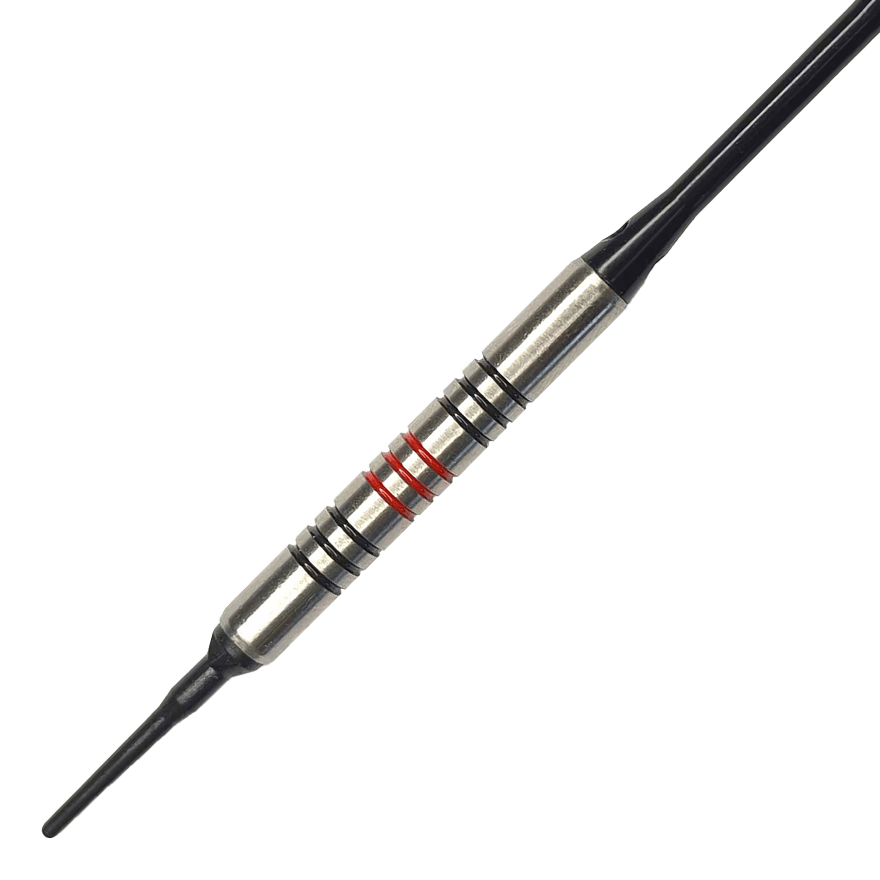 McDart 85 Tungsten V11 Zachte Darts - 17,5 g Dies ist ein McDart 85er Tungsten V11 Softdart mit einem Gewicht von 17,5g. Der Dart hat einen silbernen Körper mit schwarzen und roten Ringen.