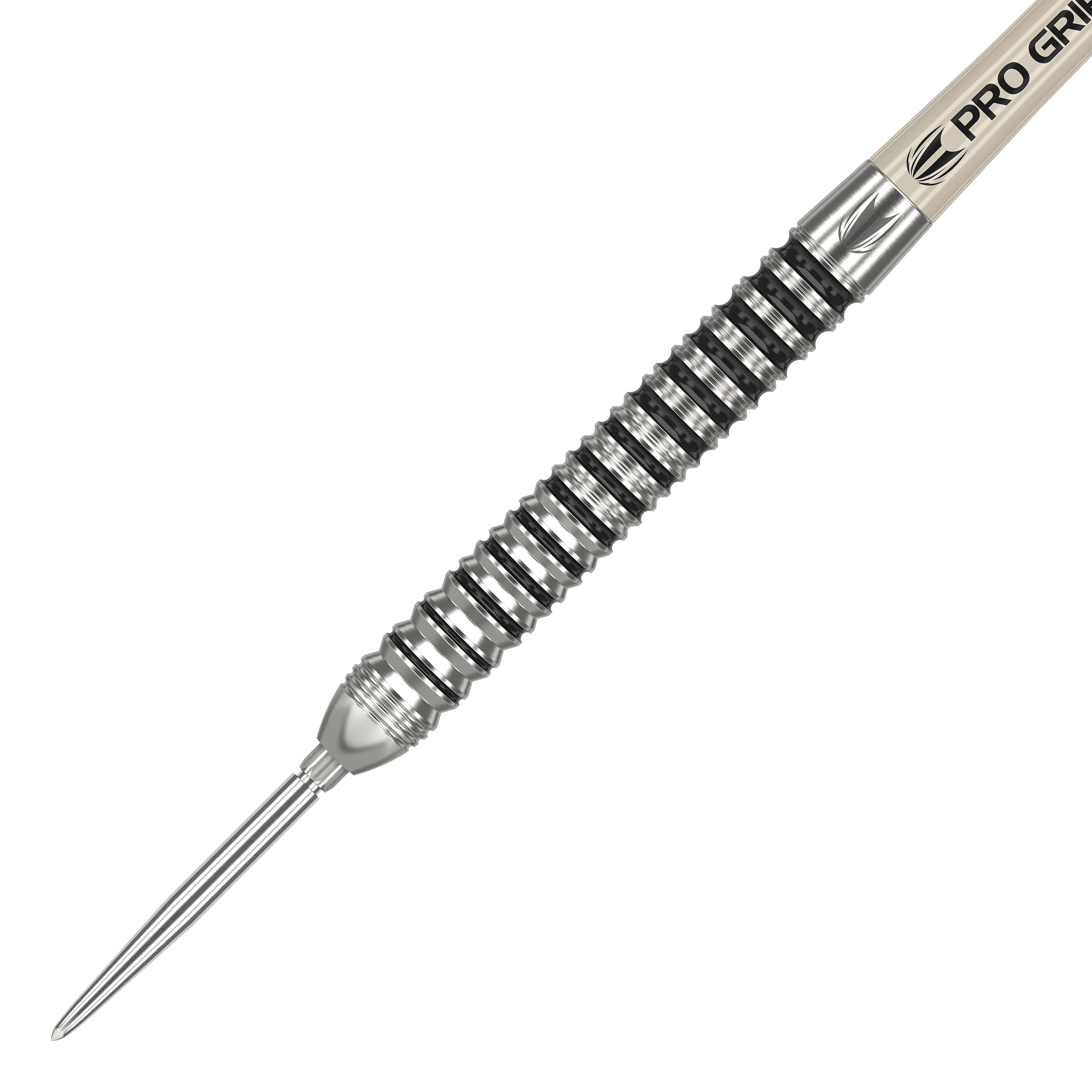 Target EXO SP01 Swiss Point stalen dartpijlen Das Bild zeigt einen Target EXO SP01 Swiss Point Steeldart. Der Dart hat ein silbernes, geriffeltes Barrel und eine spitze Stahlspitze.