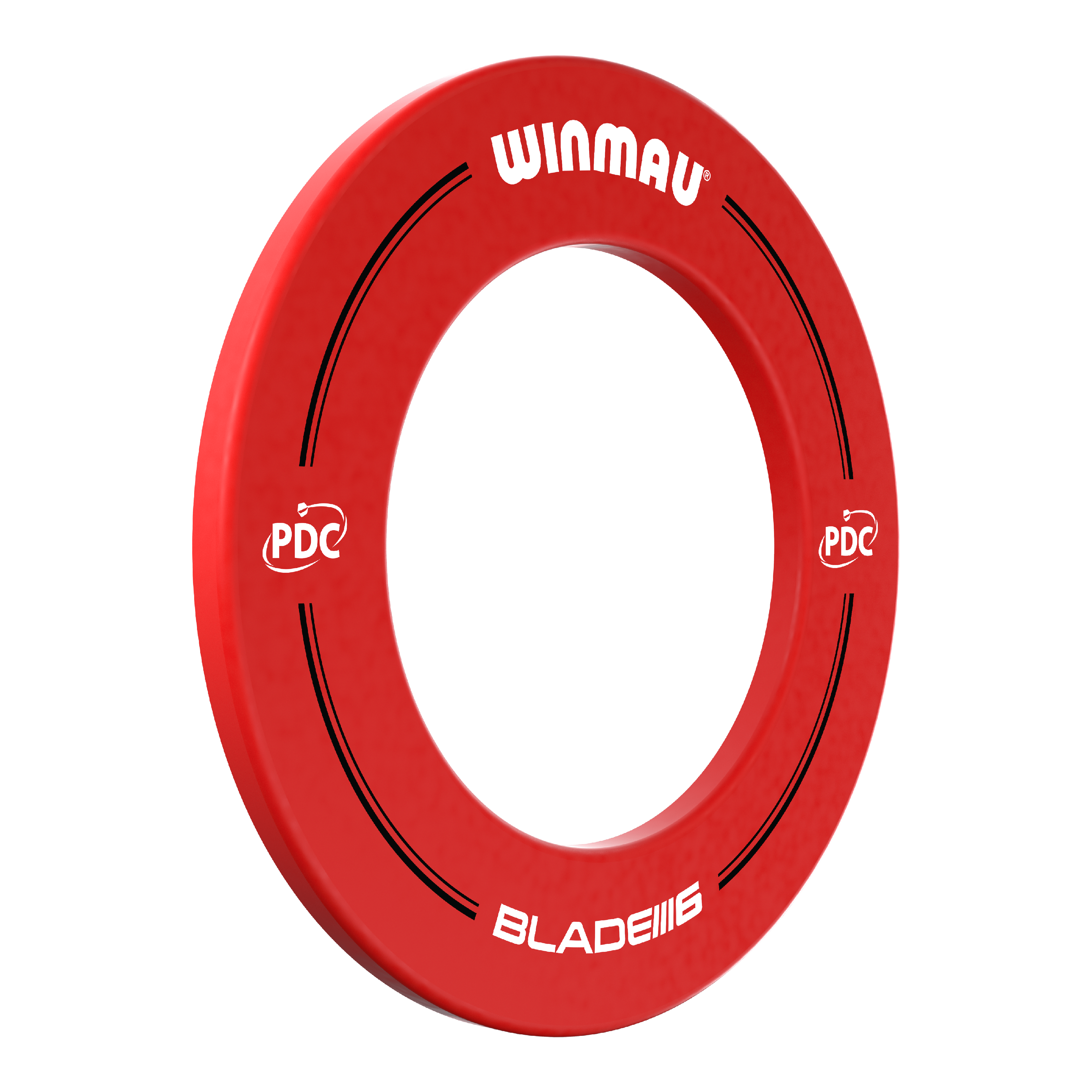 Winmau PDC Dartbord Surround - Rood Das Bild zeigt einen roten Dartboard-Surround von Winmau mit der Aufschrift „PDC“ und „BLADE 6“. Der Surround dient dazu, die Wand rund um ein Dartboard vor abprallenden Pfeilen zu schützen.