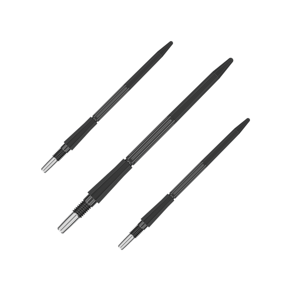 Target Elysian Archetype 43 Swiss Point stalen dartpijlpunten - zwart Das Bild zeigt ein Set schwarzer Dartspitzen mit einer Länge von 42 mm. Sie eignen sich für Dartspieler.