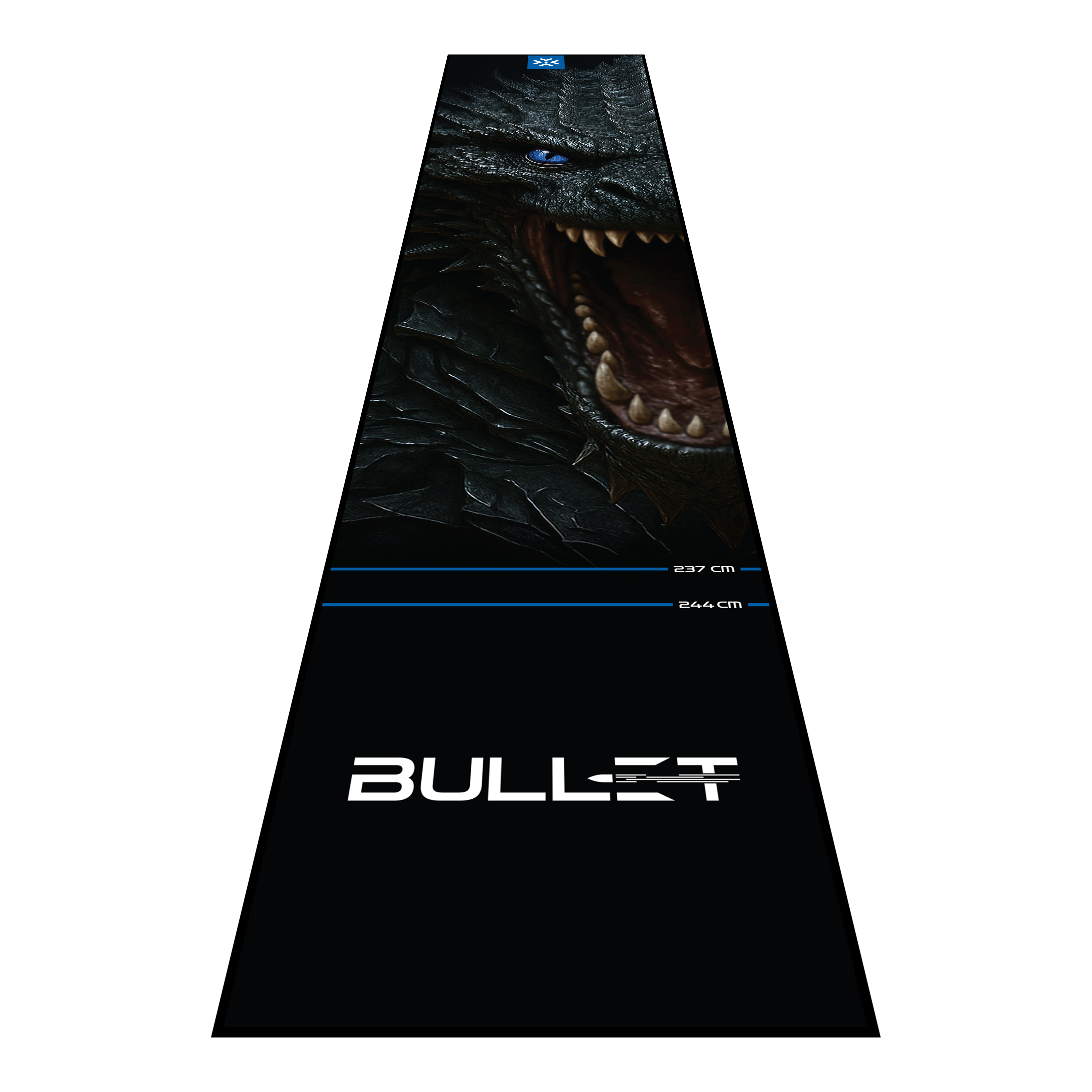 Bullet Hydra Dart Mat Die Bullet Hydra Dartmatte wird hier präsentiert. Diese Dartmatte schützt den Fußboden und erleichtert das richtige Platzieren des Spielers.