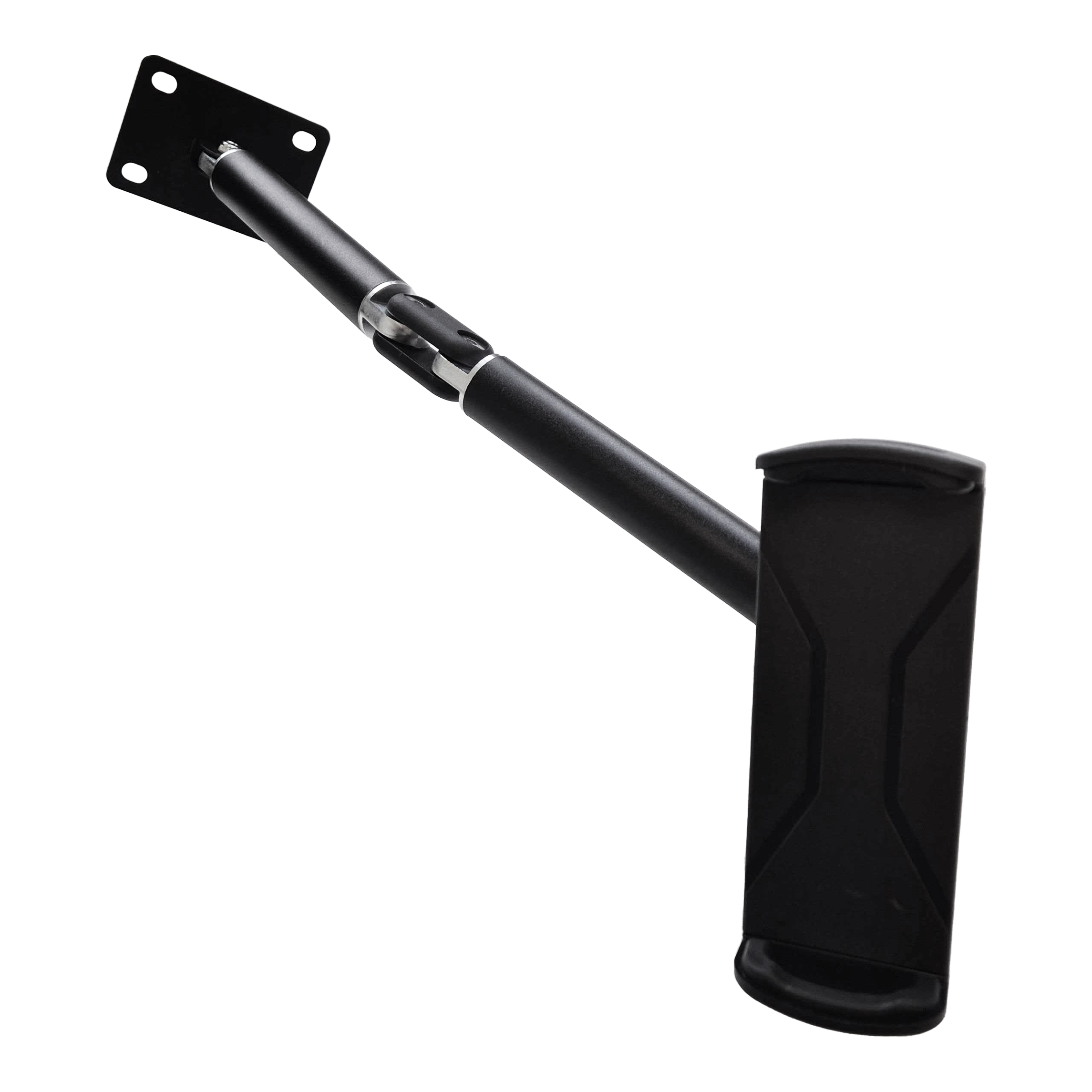 McDart TABFlex tablet muurbeugel met flexibele arm Die Abbildung zeigt die McDart TABFlex Tablet-Wandhalterung mit flexiblem Arm. Diese Halterung ist schwarz und lässt sich an der Wand befestigen, um ein Tablet sicher zu halten.