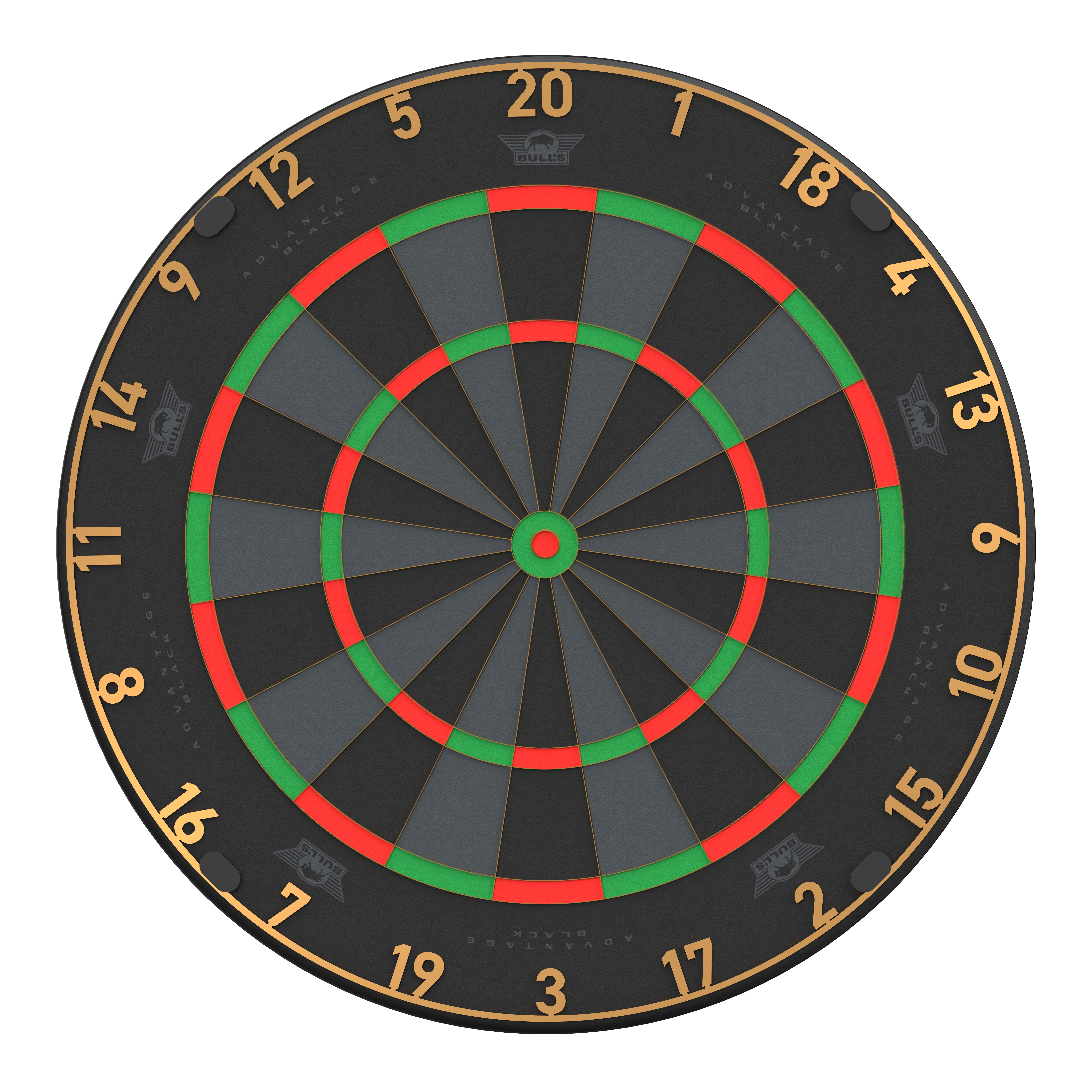 Das Bild zeigt ein BullsNL Advantage Black Edition Steeldartboard. Es handelt sich um ein Produktbild des Dartboards.
