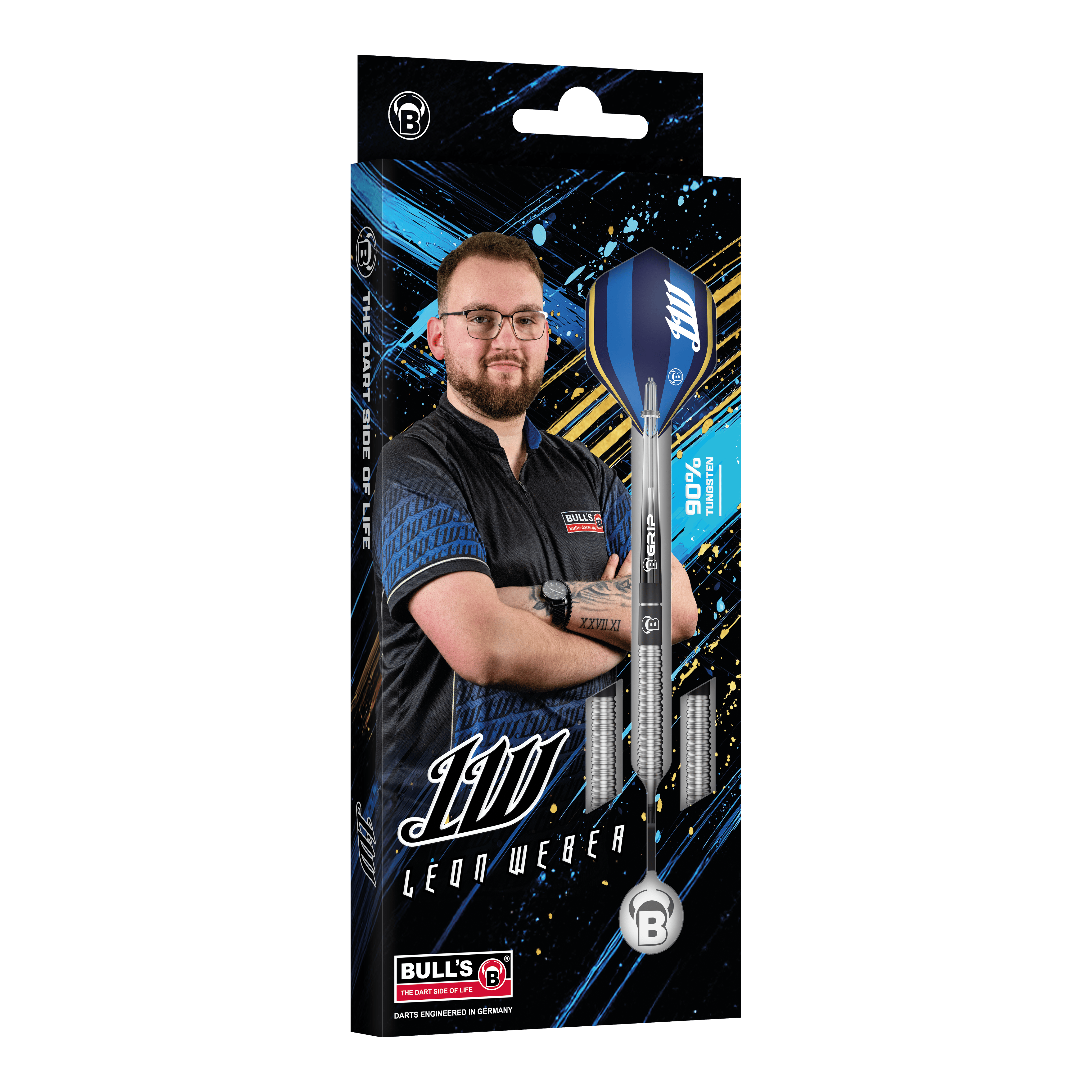 Bulls Leon Weber softdarts - 22 g Das Bild zeigt Bulls Leon Weber Softdarts mit 22 Gramm Gewicht. Die Darts sind speziell für Softdart-Spiele entwickelt.