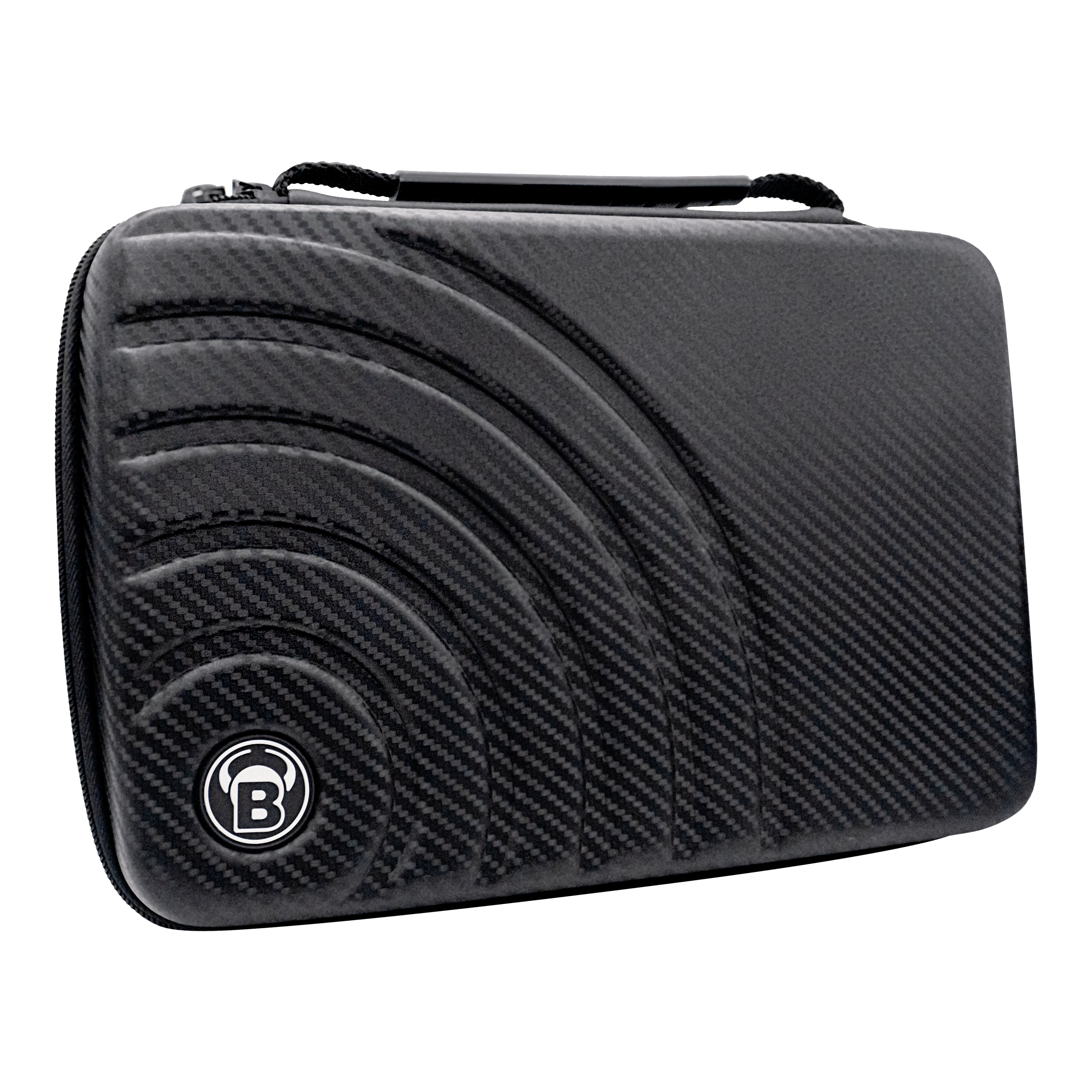 Bulls Orbis XXL dartcase - carbongrijs Das Bild zeigt das "Bulls Orbis XXL Dartcase" in Carbongrau. Das Etui hat ein modernes, karbonähnliches Design mit einem eingelassenen Muster und dem Bulls-Logo.