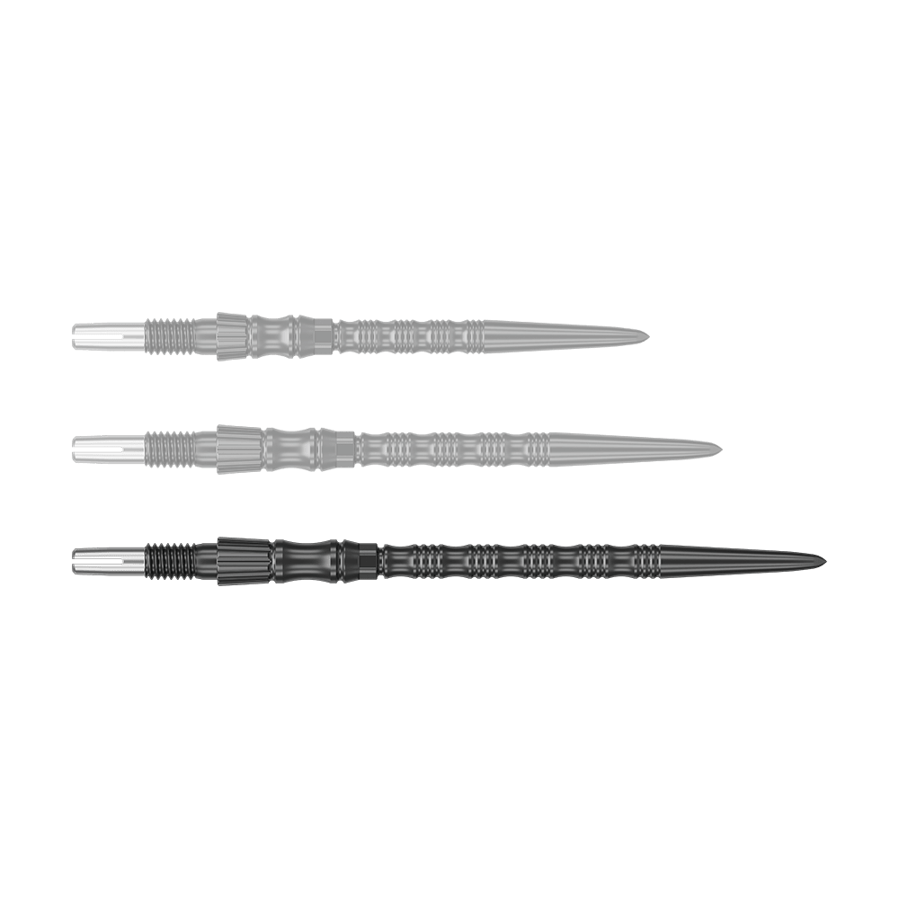 Ein schwarzer Dartspitzenaufsatz ist abgebildet. Die Dartspitze ist 42 mm lang und gehört zur SwissPoint Signature TRB Serie.