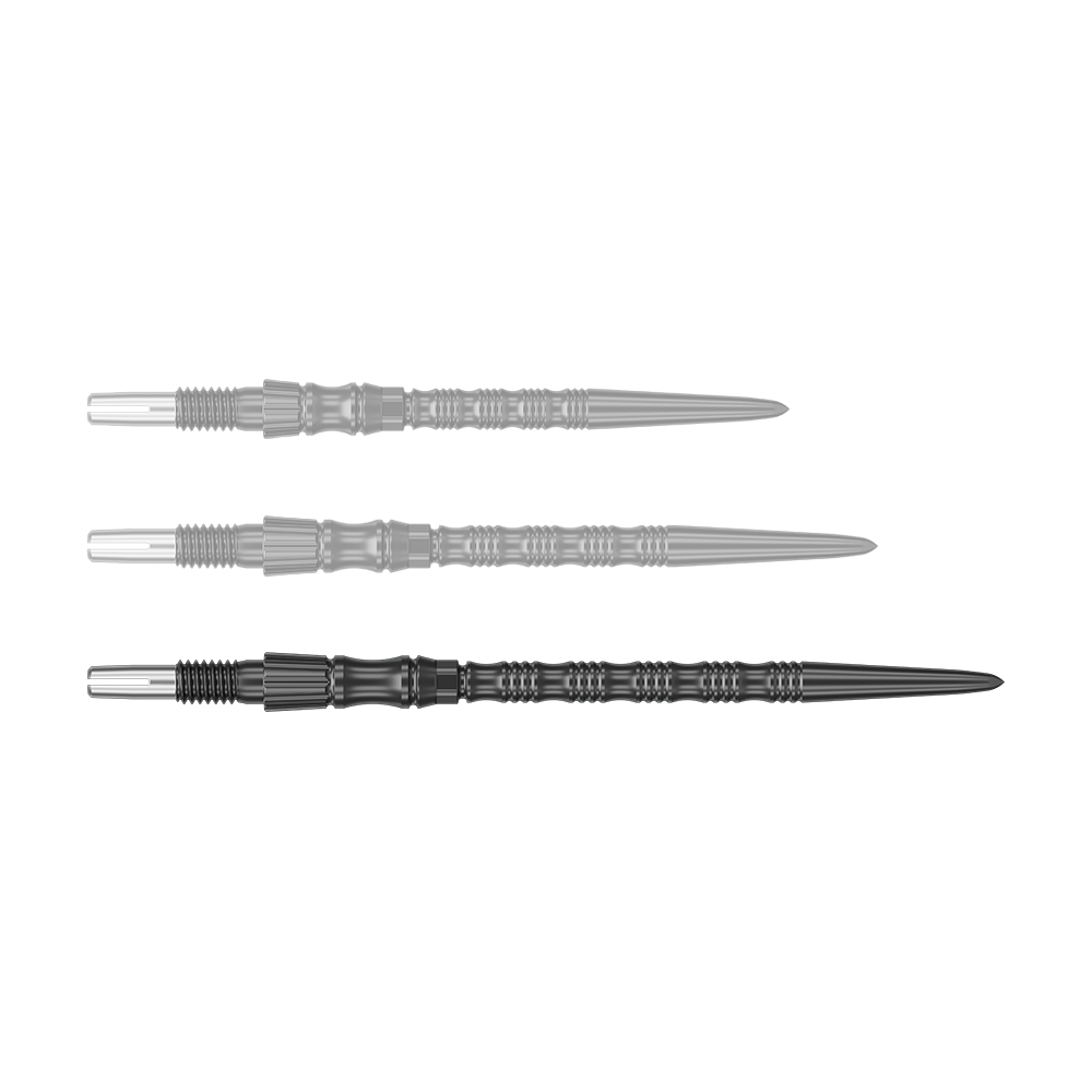 Target Signature Swiss Point TRB stalen dartpunten - zwart Ein schwarzer Dartspitzenaufsatz ist abgebildet. Die Dartspitze ist 42 mm lang und gehört zur SwissPoint Signature TRB Serie.