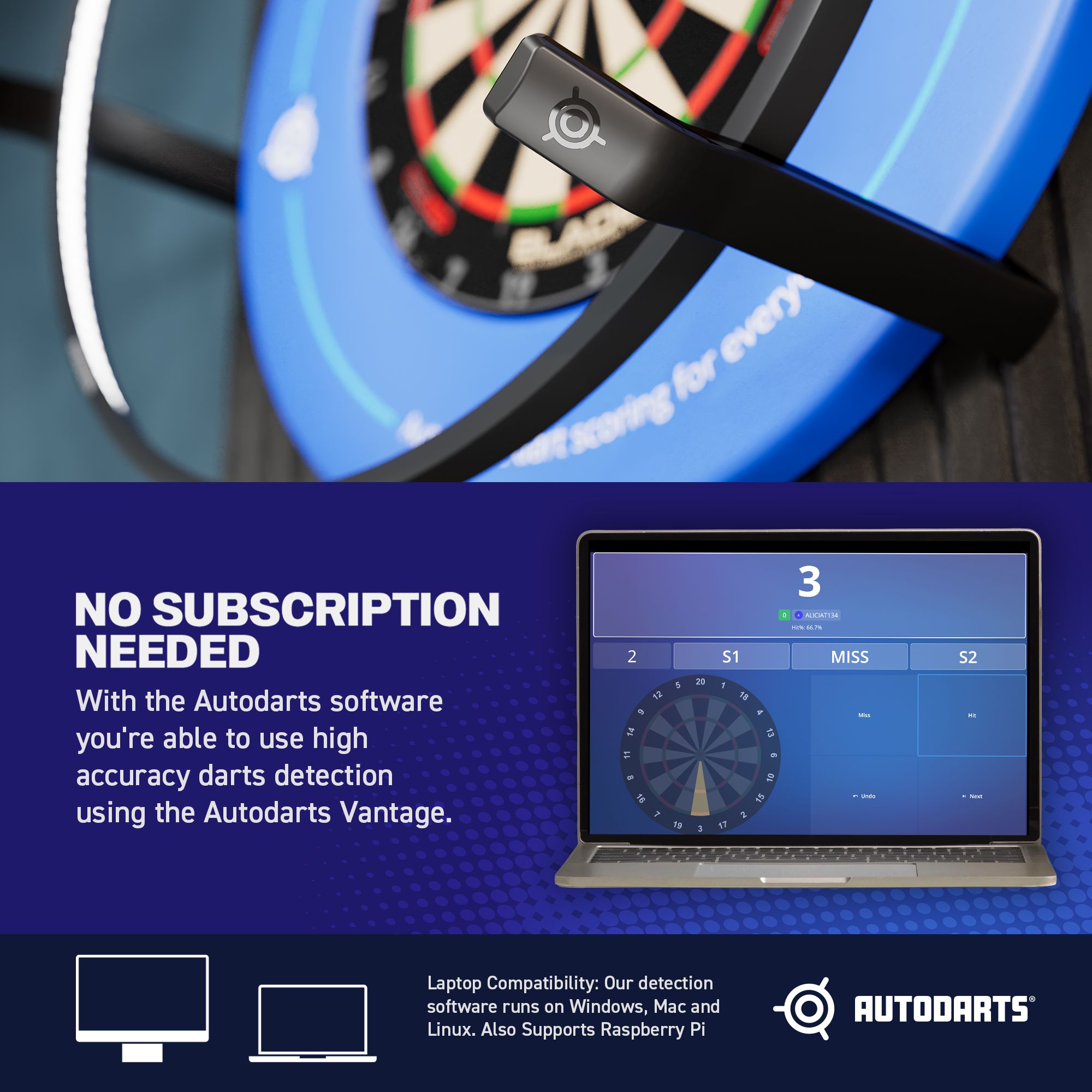 Autodarts Vantage automatisch scoresysteem Dieses Bild zeigt das Produkt mit dem Dateinamen 838001_Autodarts_Vantage_Auto-Scoring-System_9. Es handelt sich wahrscheinlich um ein Dart-Zubehör oder ein Autodarts-System.