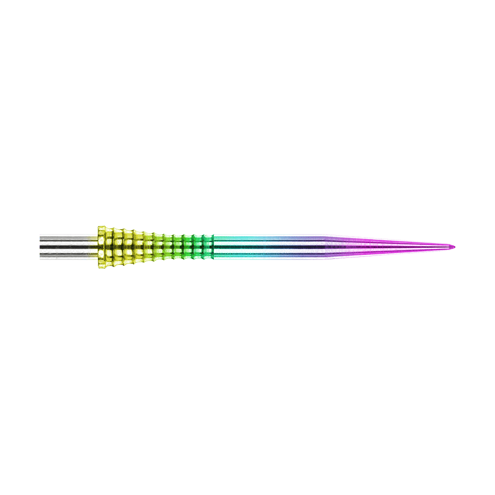 Red Dragon Raptor Gripped Rainbow stalen dartpunten 30mm Auf dem Bild ist eine Red Dragon Raptor Gripped Rainbow Steeldartspitze mit einer Länge von 38 mm zu sehen. Die Spitze besitzt einen farbigen Regenbogeneffekt und eine geriffelte Grifffläche.