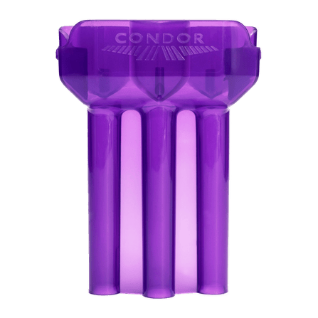 Condor DUAL Dartcase Das Bild zeigt ein lila Dart-Etui der Marke Condor. Das Etui hat drei Röhren, um Darts sicher aufzubewahren.