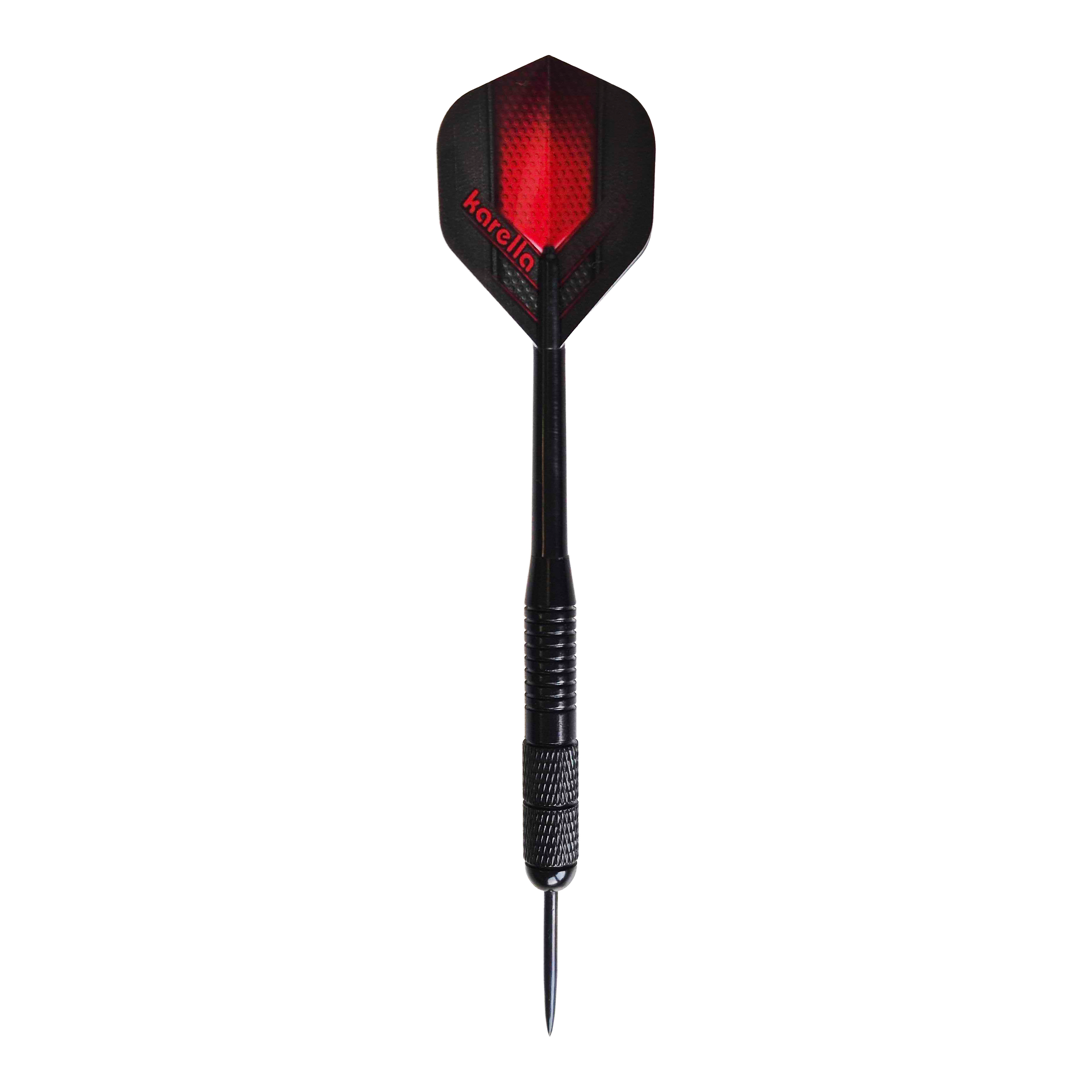 Zu sehen sind die Karella Black Brass Steeldarts mit 21g. Das Produkt besteht aus Messing und ist in Schwarz gehalten.