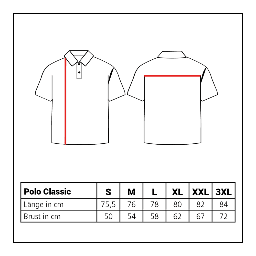 Lion Collection Polo Classic Das Bild zeigt das Löwen Kollektion Polo Classic. Dargestellt wird eine Übersicht oder Tabelle des Poloshirts.