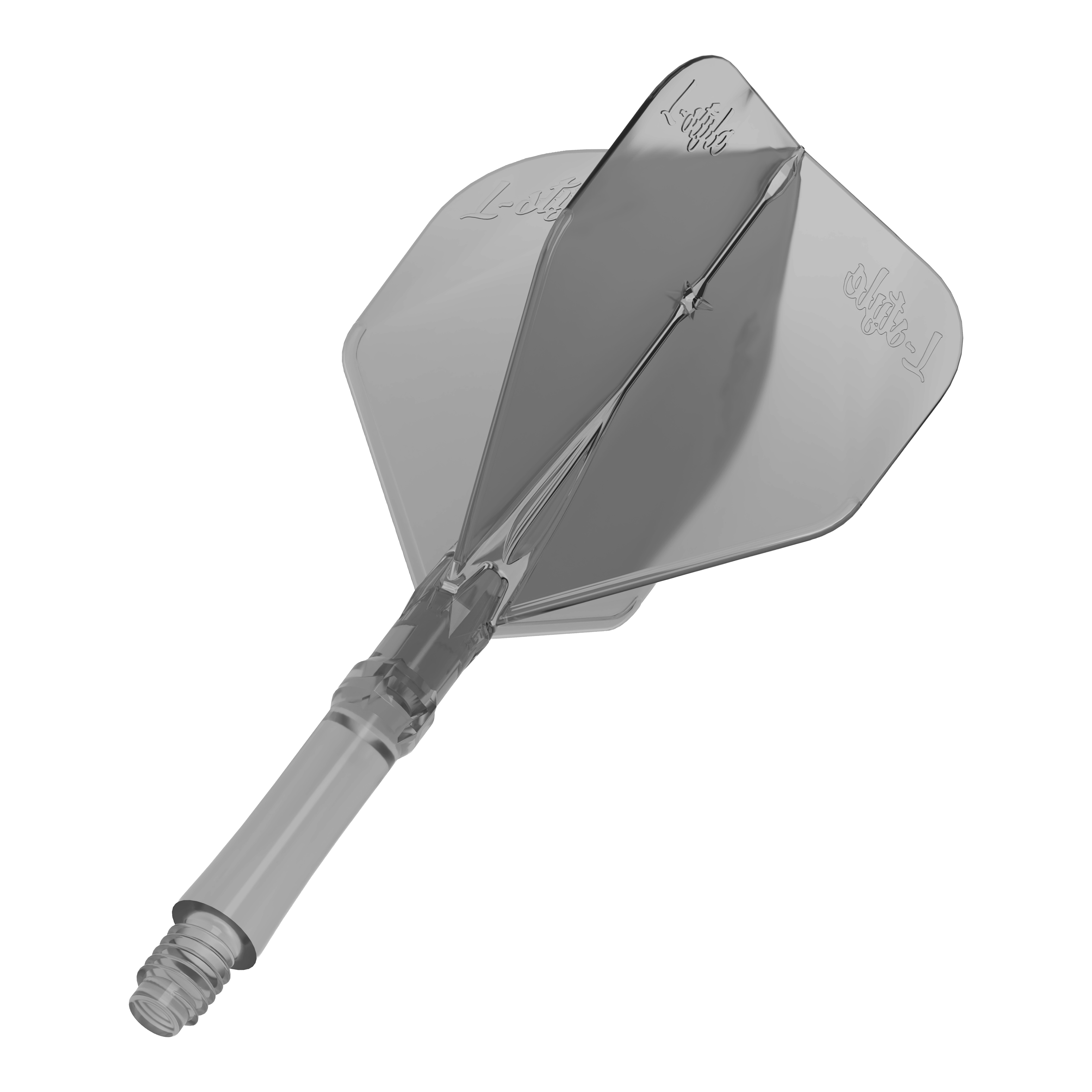 L-vormige L-systeem flights - transparant zwart Zu sehen sind die L-Style L-System Flights - Clear Black. Die Flights sind schwarz-transparent und für Darts geeignet.