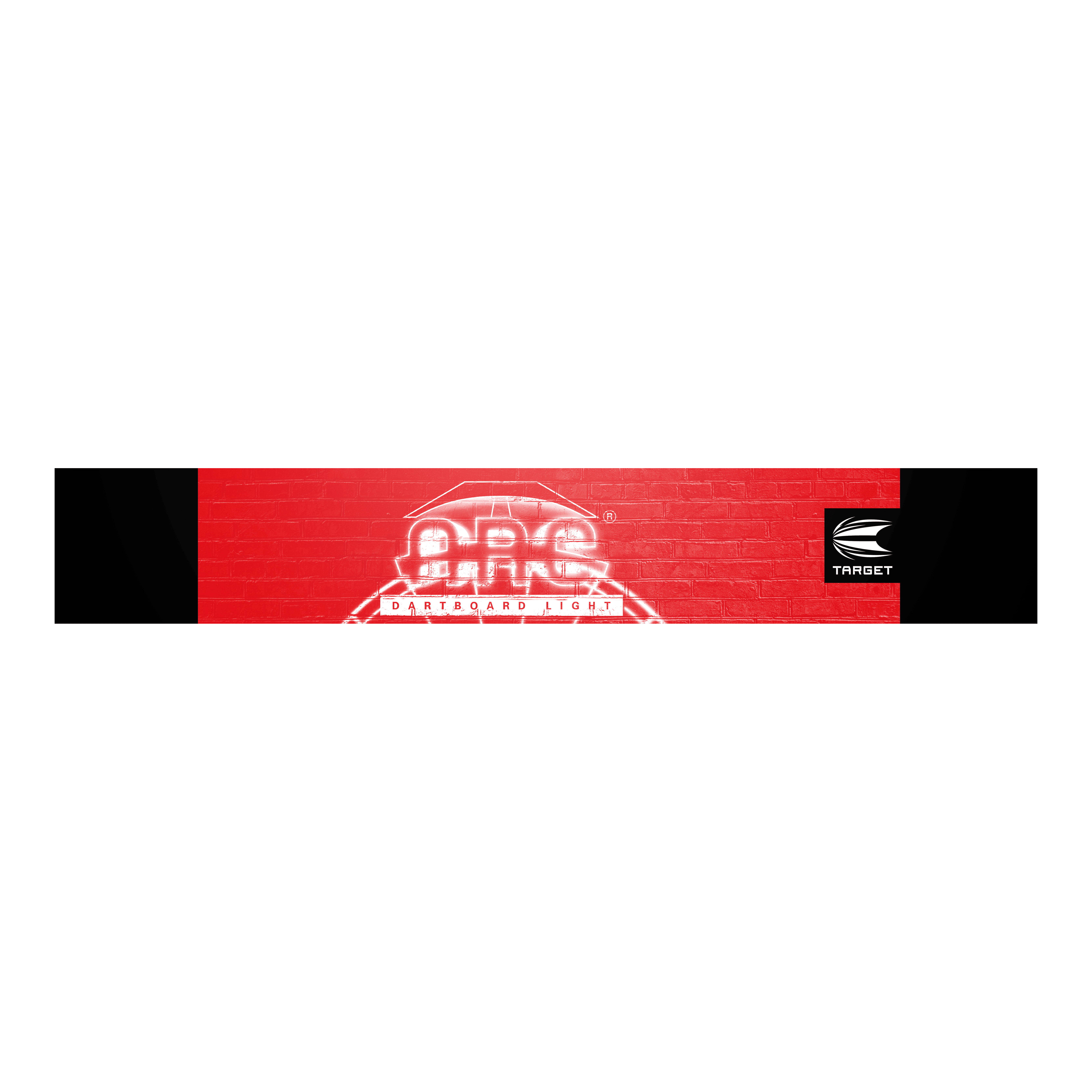 Target ARC V2 Dartbordverlichting Das Bild zeigt die Verpackung der "Target ARC V2 Dartboard Beleuchtung". Auf rotem Hintergrund ist das ARC-Logo und das Target-Logo sichtbar.