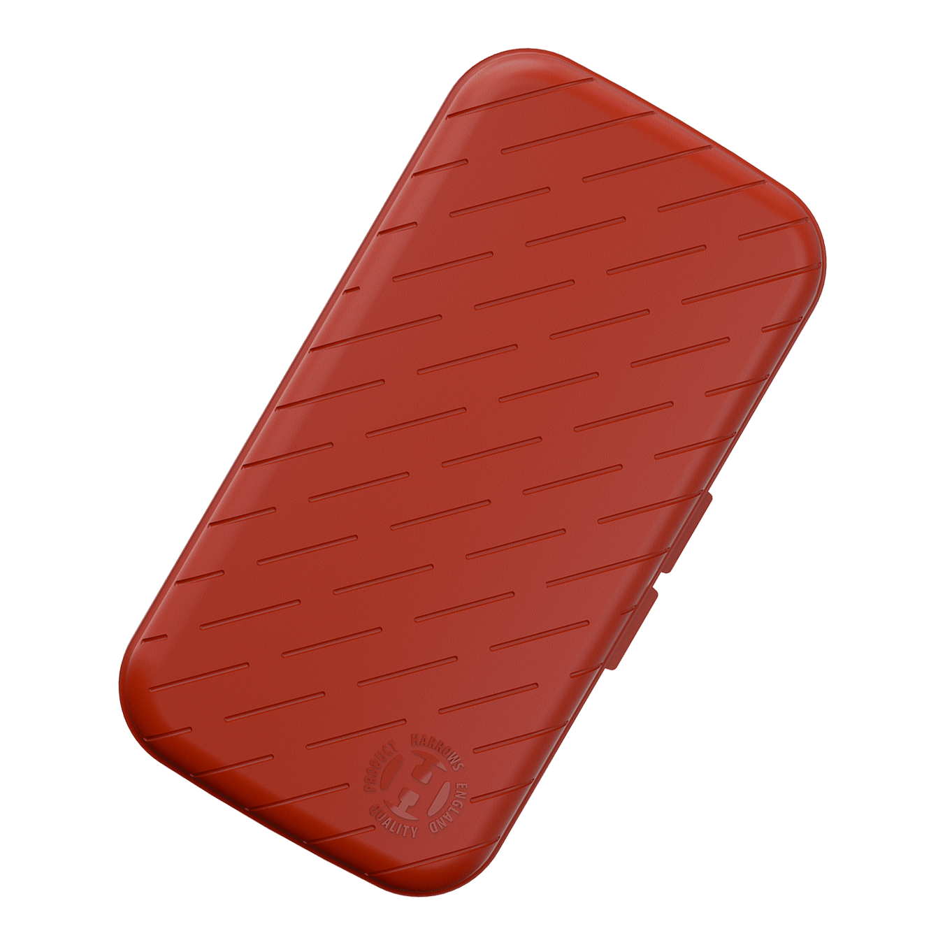 Harrows Slimcase Dart Case Dies ist ein schlankes, rotes Etui mit einem diagonalen Linienmuster auf der Oberfläche. In einer Ecke befindet sich ein geprägtes Logo von Harrows.
