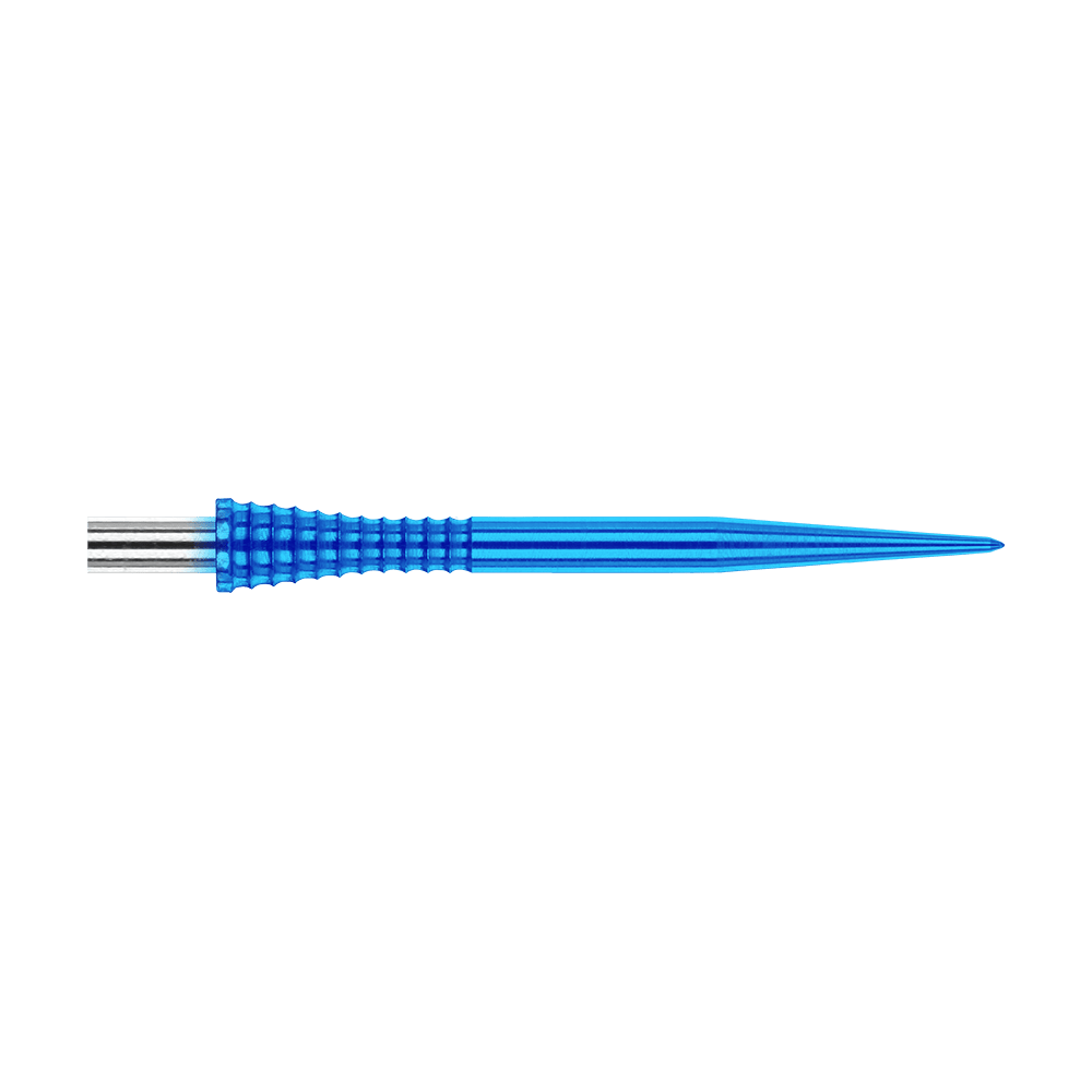 Red Dragon Raptor Gripped Blauw stalen darttips 30 mm Das Bild zeigt eine blaue Dartspitze mit griffiger Struktur aus Metall. Es handelt sich um das Produkt "Red Dragon Raptor Gripped Blue Steeldartspitzen 30mm".