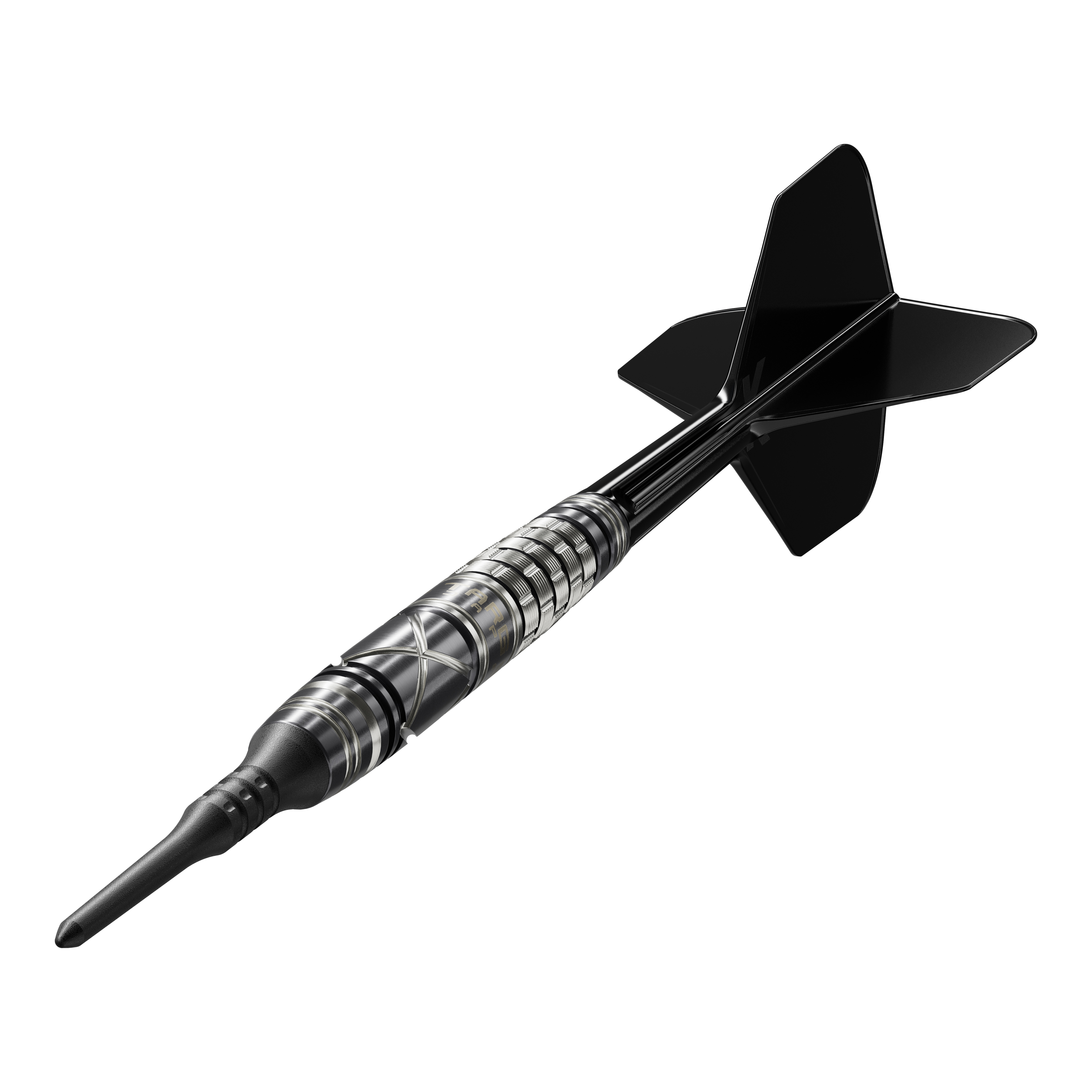 Target Japan Black Marque Chaos 2 Soft Darts - 19g Das Bild zeigt einen Target Japan Black Marque Chaos 2 Softdart mit einem Gewicht von 19 Gramm. Der Dartpfeil ist schwarz-silbern gestaltet und hat ein modernes, stilvolles Design.