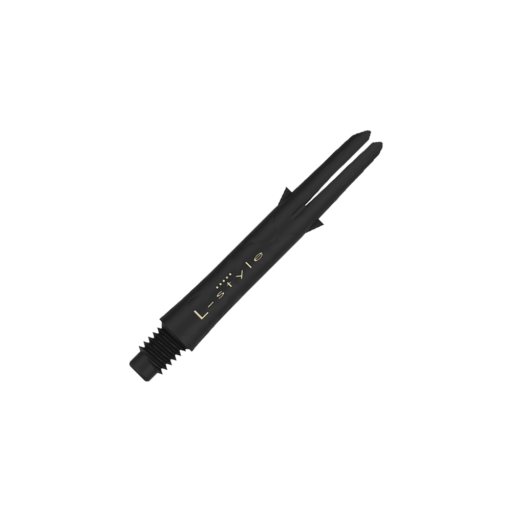 L-Style carbon schachten Dies ist ein schwarzer Carbon-Schaft für Darts der Marke L-Style. Der Schaft hat eine Länge von 35,5 mm und wird ohne Kappen gezeigt.