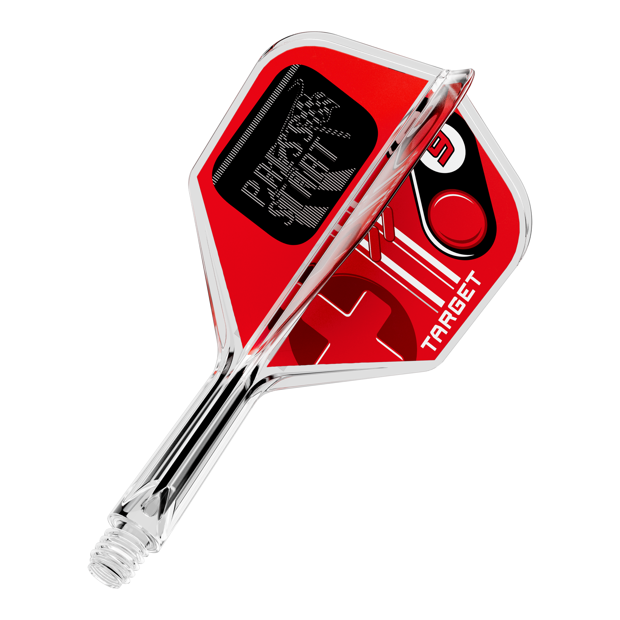 Gezeigt wird das Produkt 410582_Target_K-Flex_PressStart_No6_Flights_19mm_1. Es scheint sich um ein einzelnes Dart-Zubehörteil, zum Beispiel einen Flight, zu handeln.