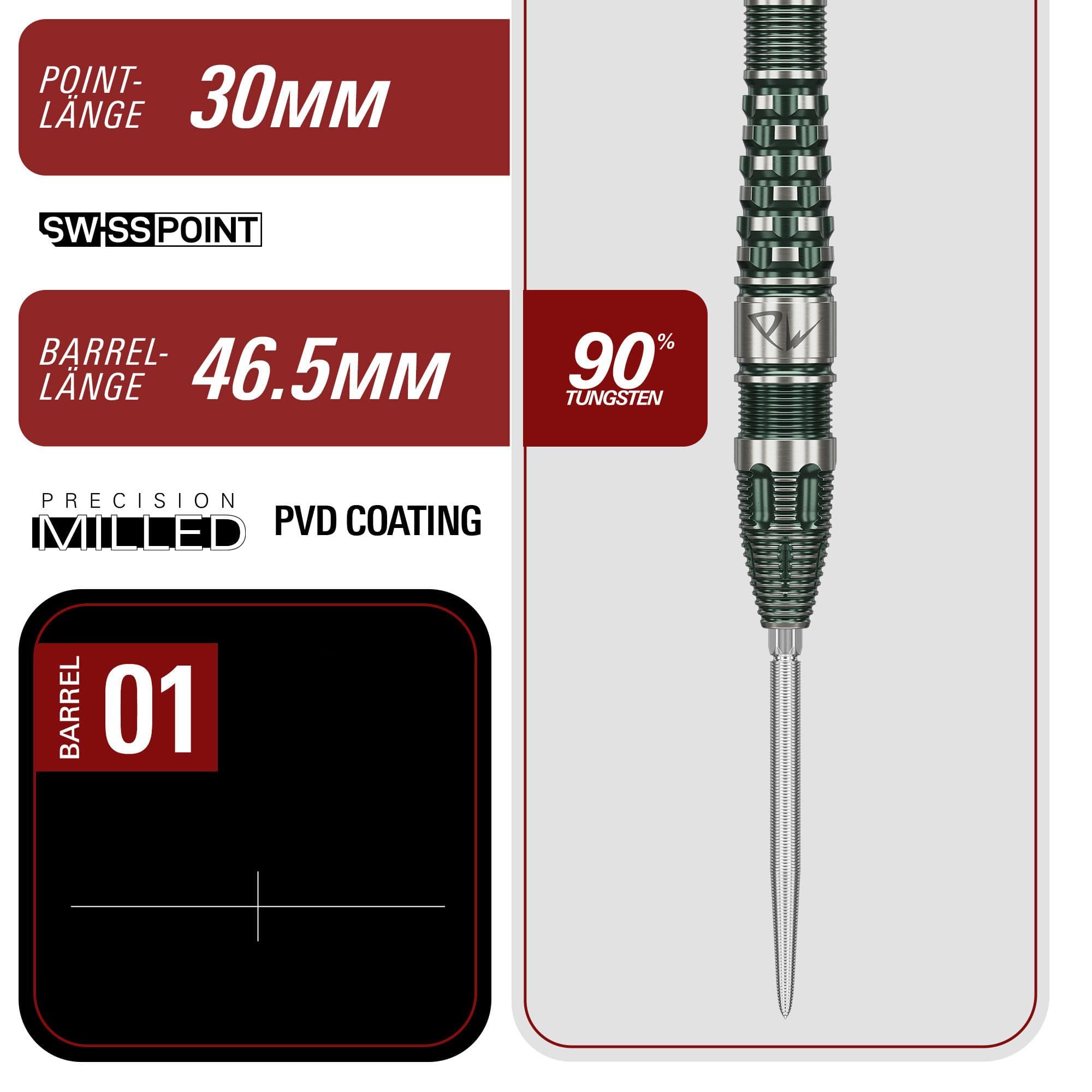 Abgebildet sind die Target Japan Prime Series PW GEN 3 Swiss Point Steeldarts mit einem Gewicht von 23g. Diese Steeldarts sind bekannt für ihre hohe Qualität.
