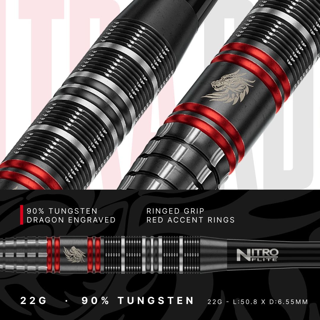 Red Dragon Jonny Clayton RD-ULTRA Switch Point stalen dartpijlen - 22 g Die Red Dragon Jonny Clayton RD-ULTRA Switch Point Steeldarts mit 22 Gramm sind auf dem Bild abgebildet. Die Darts sind aus einem anderen Blickwinkel aufgenommen.